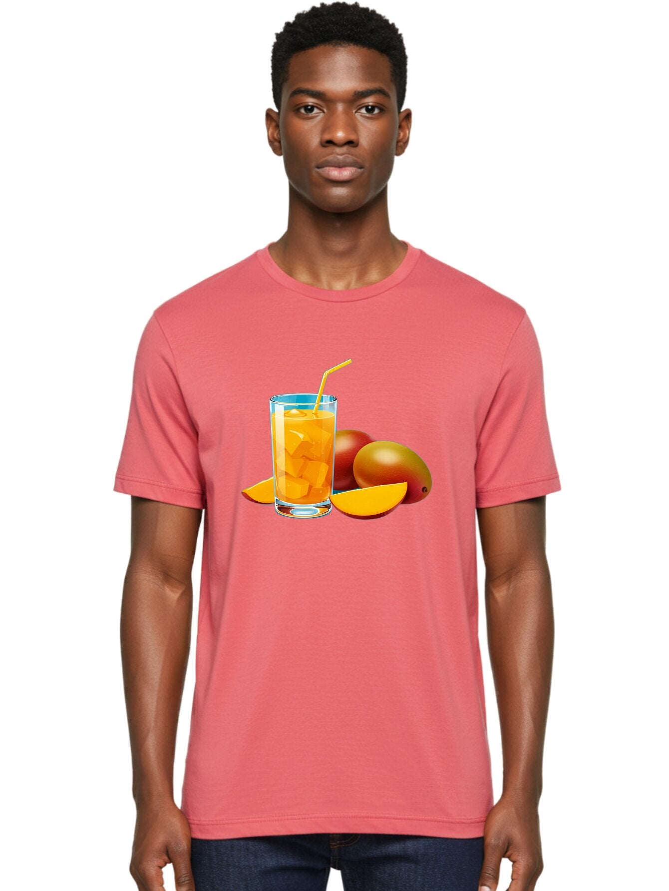 Mango-Juice-2 Men'S Graphic Tee, 100% Cotton, Comfortable Casual Summer Wear, Machine Washable, Mango Juice, Refreshing Drink, Cold Beverage, Tropical Fruit, Mango Chunks, Yellow Straw, Red Mango, Sliced Mango, Summer Drink Bac146 18