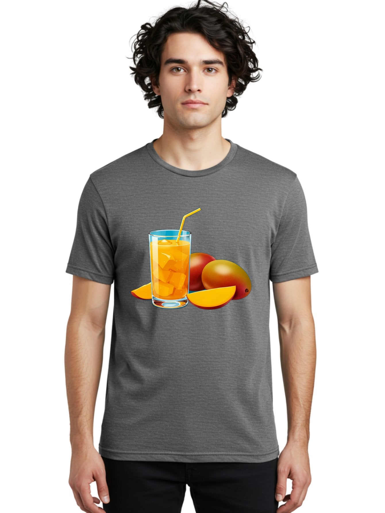 Mango-Juice-2 Men'S Graphic Tee, 100% Cotton, Comfortable Casual Summer Wear, Machine Washable, Mango Juice, Refreshing Drink, Cold Beverage, Tropical Fruit, Mango Chunks, Yellow Straw, Red Mango, Sliced Mango, Summer Drink Bac146 30