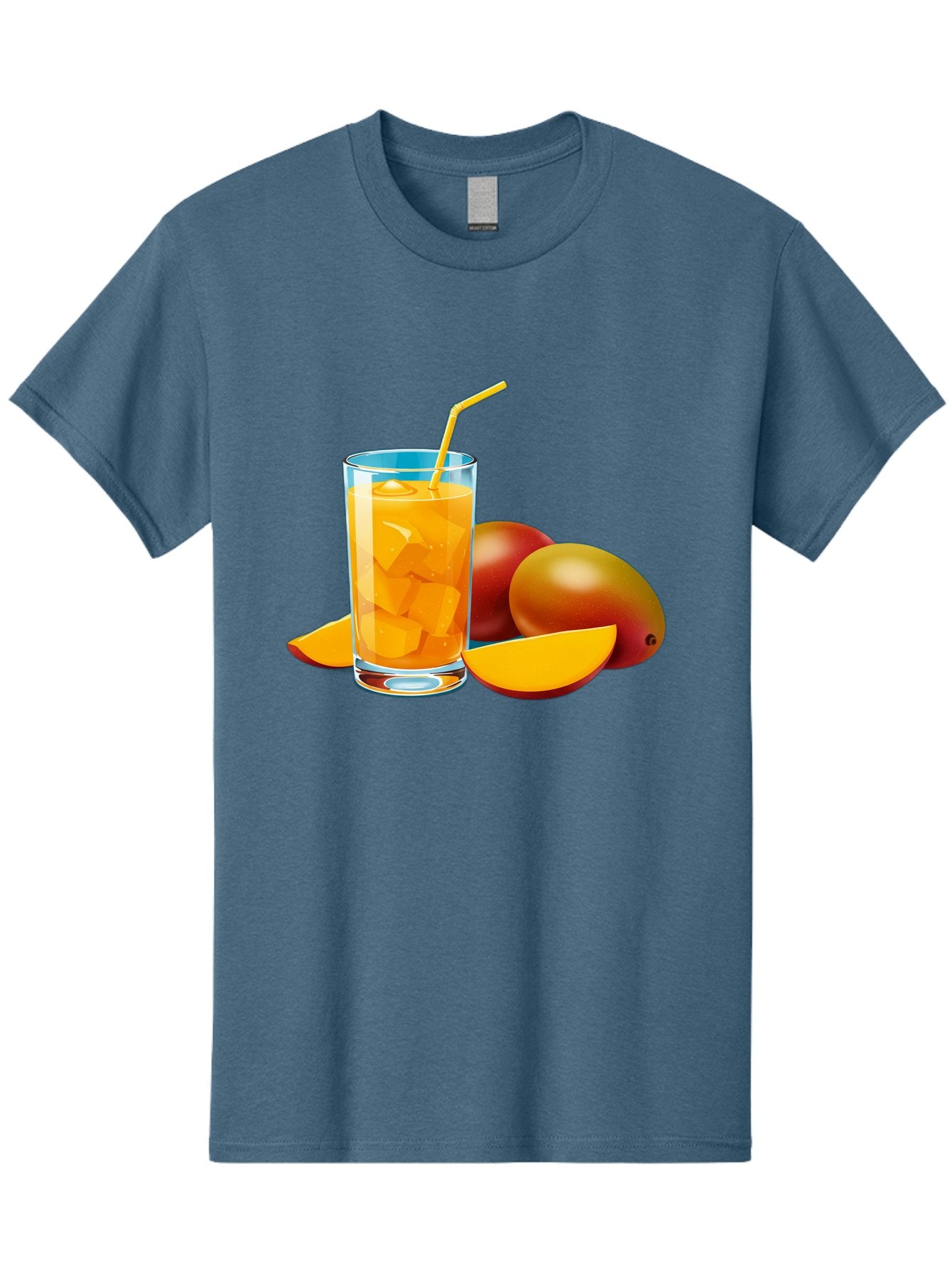 Mango-Juice-2 Men'S Graphic Tee, 100% Cotton, Comfortable Casual Summer Wear, Machine Washable, Mango Juice, Refreshing Drink, Cold Beverage, Tropical Fruit, Mango Chunks, Yellow Straw, Red Mango, Sliced Mango, Summer Drink Bac146 11
