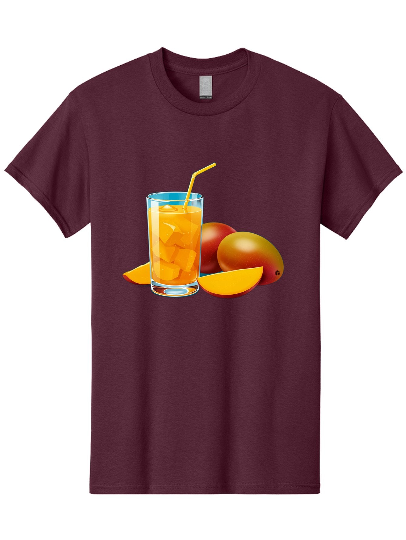 Mango-Juice-2 Men'S Graphic Tee, 100% Cotton, Comfortable Casual Summer Wear, Machine Washable, Mango Juice, Refreshing Drink, Cold Beverage, Tropical Fruit, Mango Chunks, Yellow Straw, Red Mango, Sliced Mango, Summer Drink Bac146 14