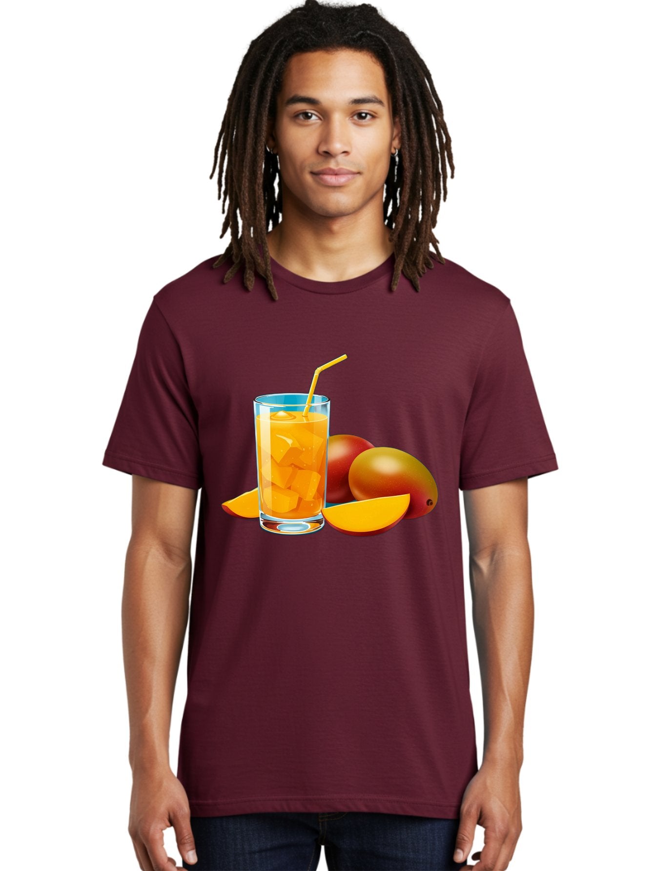 Mango-Juice-2 Men'S Graphic Tee, 100% Cotton, Comfortable Casual Summer Wear, Machine Washable, Mango Juice, Refreshing Drink, Cold Beverage, Tropical Fruit, Mango Chunks, Yellow Straw, Red Mango, Sliced Mango, Summer Drink Bac146 29