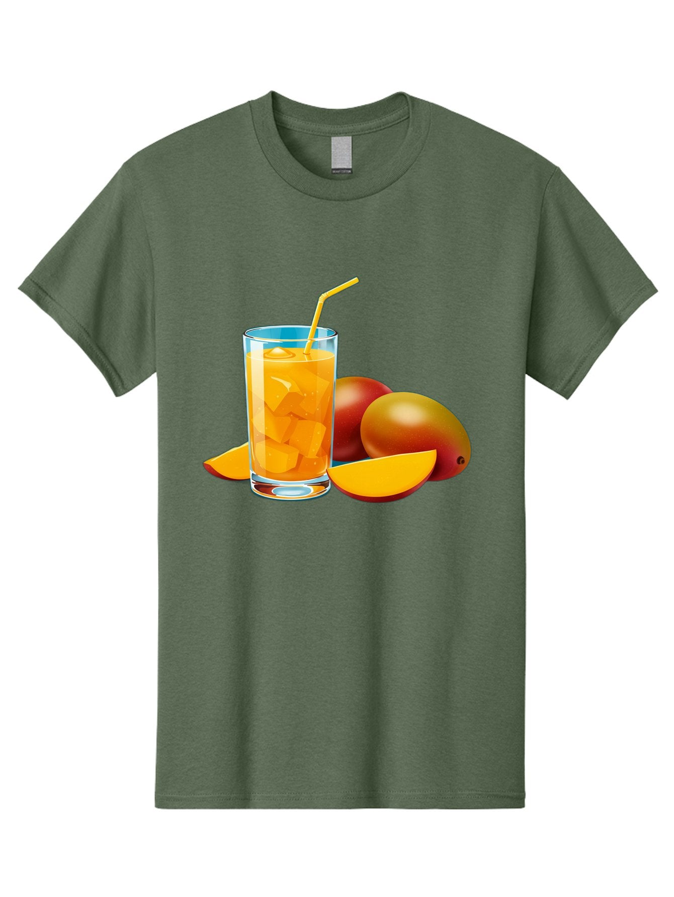 Mango-Juice-2 Men'S Graphic Tee, 100% Cotton, Comfortable Casual Summer Wear, Machine Washable, Mango Juice, Refreshing Drink, Cold Beverage, Tropical Fruit, Mango Chunks, Yellow Straw, Red Mango, Sliced Mango, Summer Drink Bac146 8