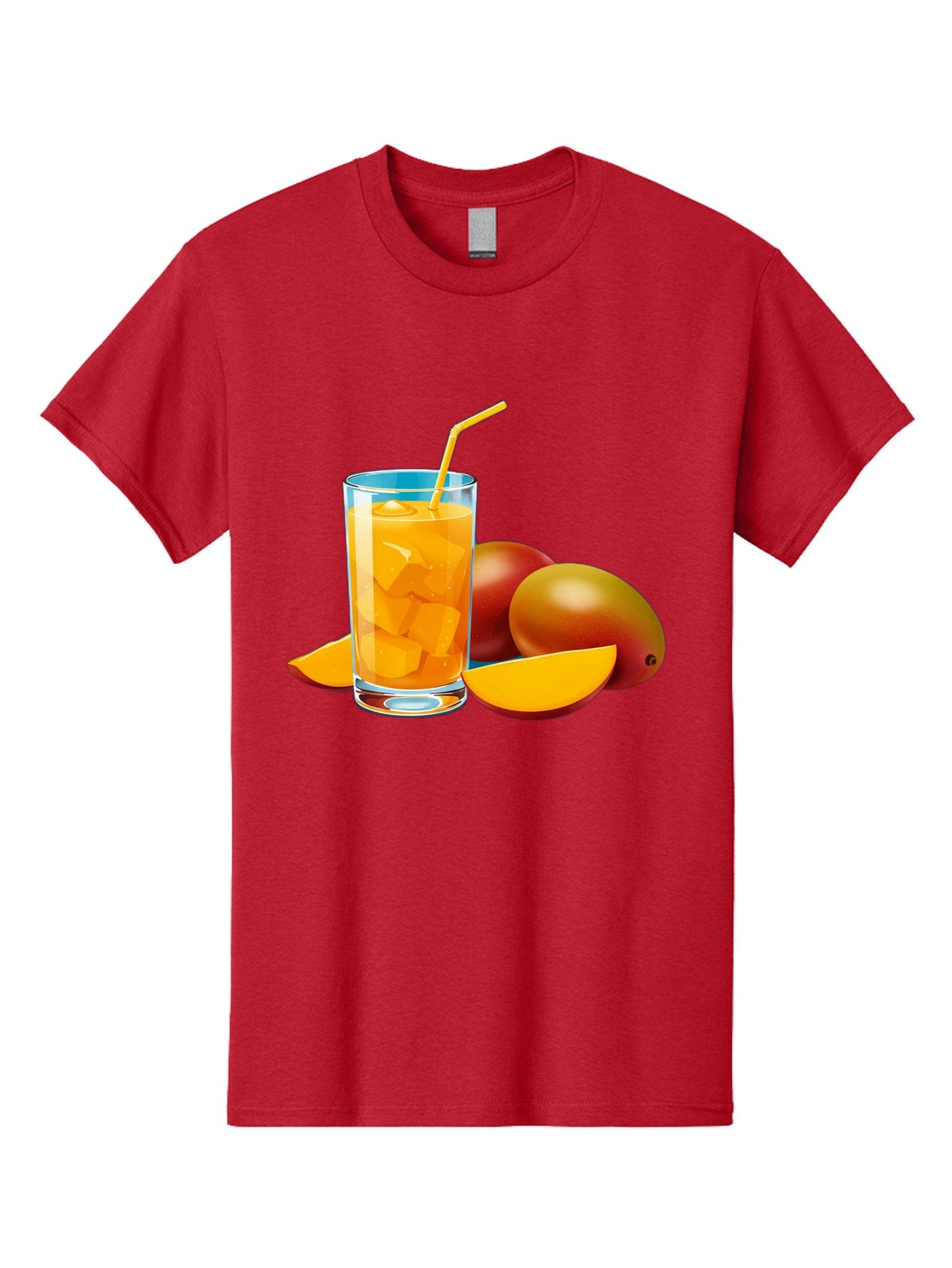 Mango-Juice-2 Men'S Graphic Tee, 100% Cotton, Comfortable Casual Summer Wear, Machine Washable, Mango Juice, Refreshing Drink, Cold Beverage, Tropical Fruit, Mango Chunks, Yellow Straw, Red Mango, Sliced Mango, Summer Drink Bac146 6