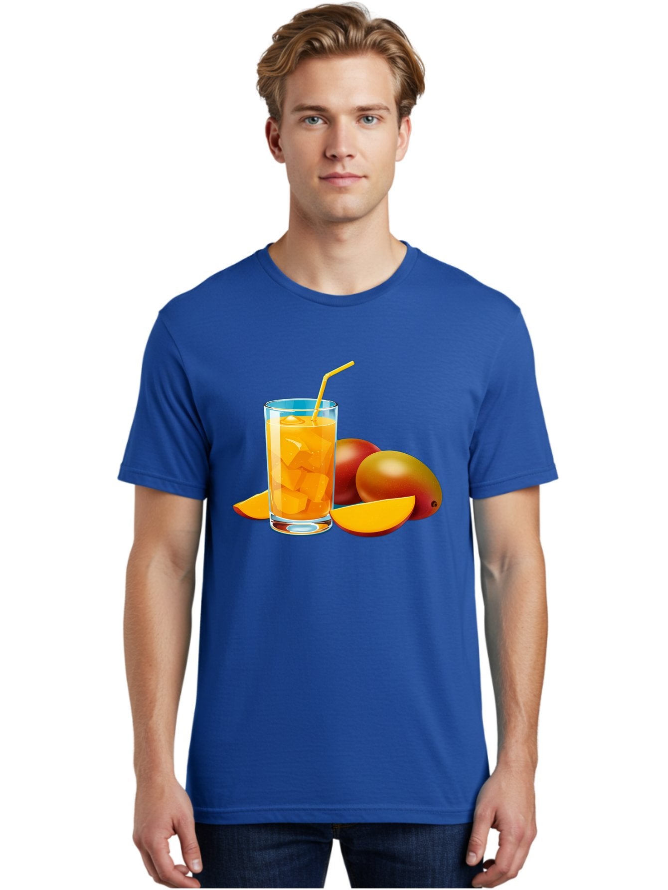 Mango-Juice-2 Men'S Graphic Tee, 100% Cotton, Comfortable Casual Summer Wear, Machine Washable, Mango Juice, Refreshing Drink, Cold Beverage, Tropical Fruit, Mango Chunks, Yellow Straw, Red Mango, Sliced Mango, Summer Drink Bac146 20