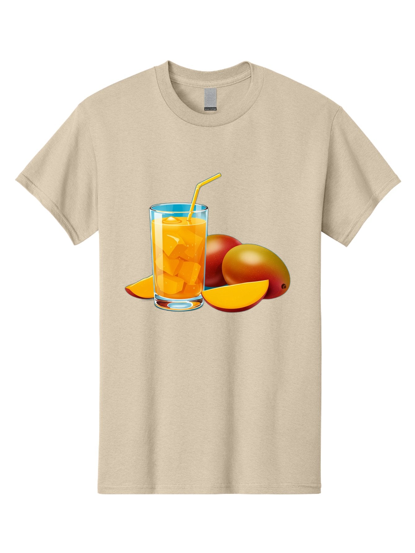 Mango-Juice-2 Men'S Graphic Tee, 100% Cotton, Comfortable Casual Summer Wear, Machine Washable, Mango Juice, Refreshing Drink, Cold Beverage, Tropical Fruit, Mango Chunks, Yellow Straw, Red Mango, Sliced Mango, Summer Drink Bac146