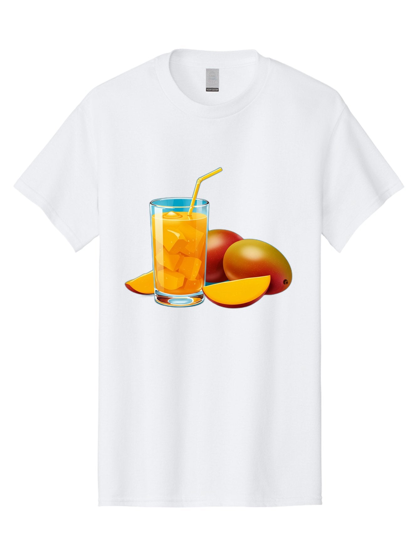 Mango-Juice-2 Men'S Graphic Tee, 100% Cotton, Comfortable Casual Summer Wear, Machine Washable, Mango Juice, Refreshing Drink, Cold Beverage, Tropical Fruit, Mango Chunks, Yellow Straw, Red Mango, Sliced Mango, Summer Drink Bac146 7