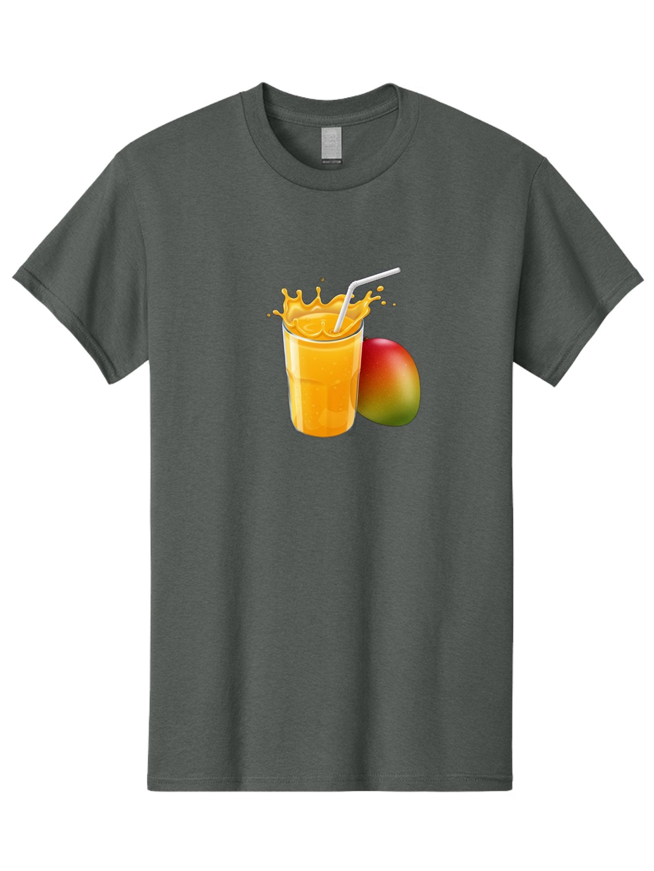 Mango-Juice-3 Men'S Graphic Tee, 100% Cotton, Comfortable Casual Summer Wear, Machine Washable, Mango Juice, Refreshing Drink, Tropical Flavor, Summer Beverage, Healthy Smoothie, Vibrant Orange Color, Splashing Juice, Straw, Whole Mango, Bac147 5
