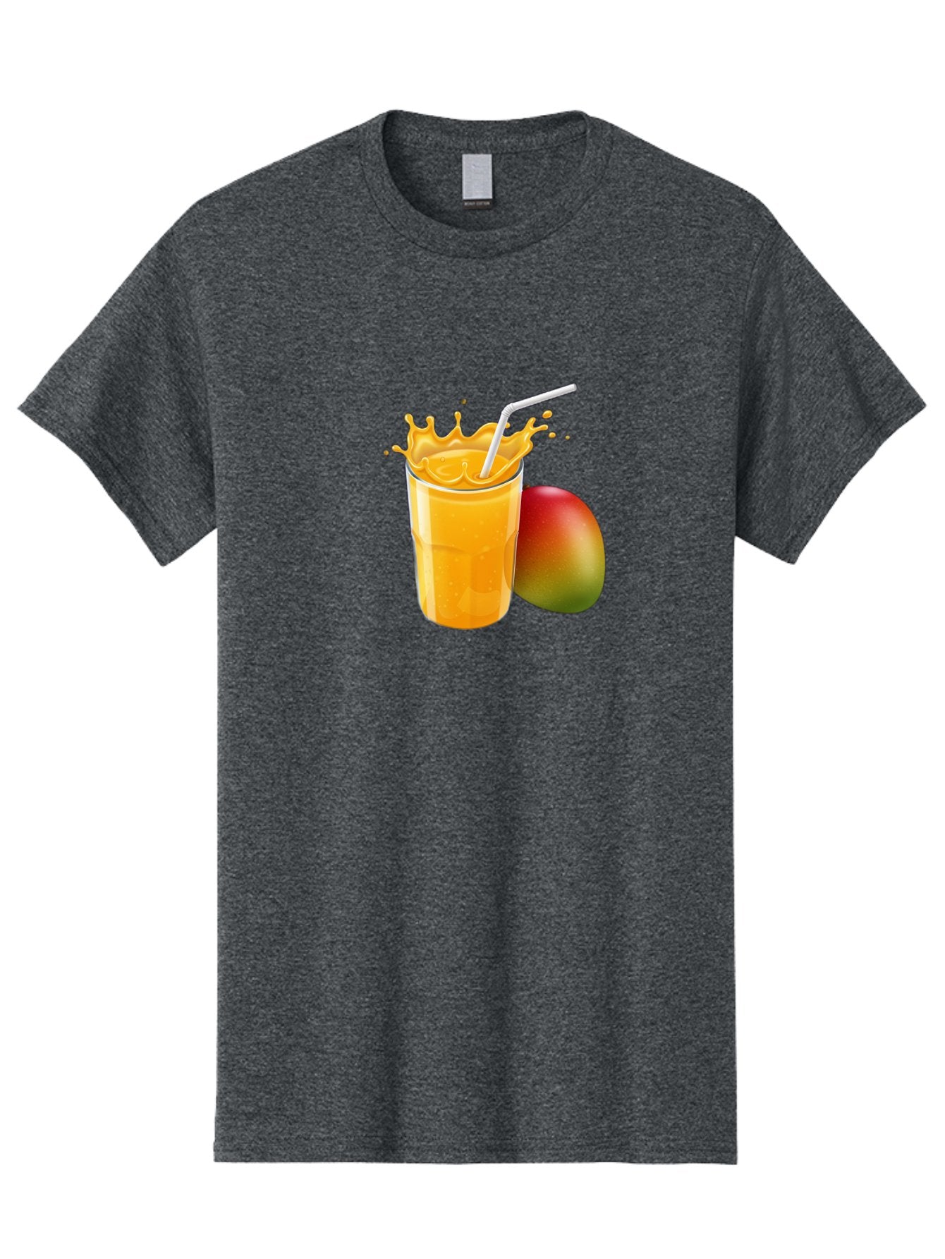 Mango-Juice-3 Men'S Graphic Tee, 100% Cotton, Comfortable Casual Summer Wear, Machine Washable, Mango Juice, Refreshing Drink, Tropical Flavor, Summer Beverage, Healthy Smoothie, Vibrant Orange Color, Splashing Juice, Straw, Whole Mango, Bac147 8