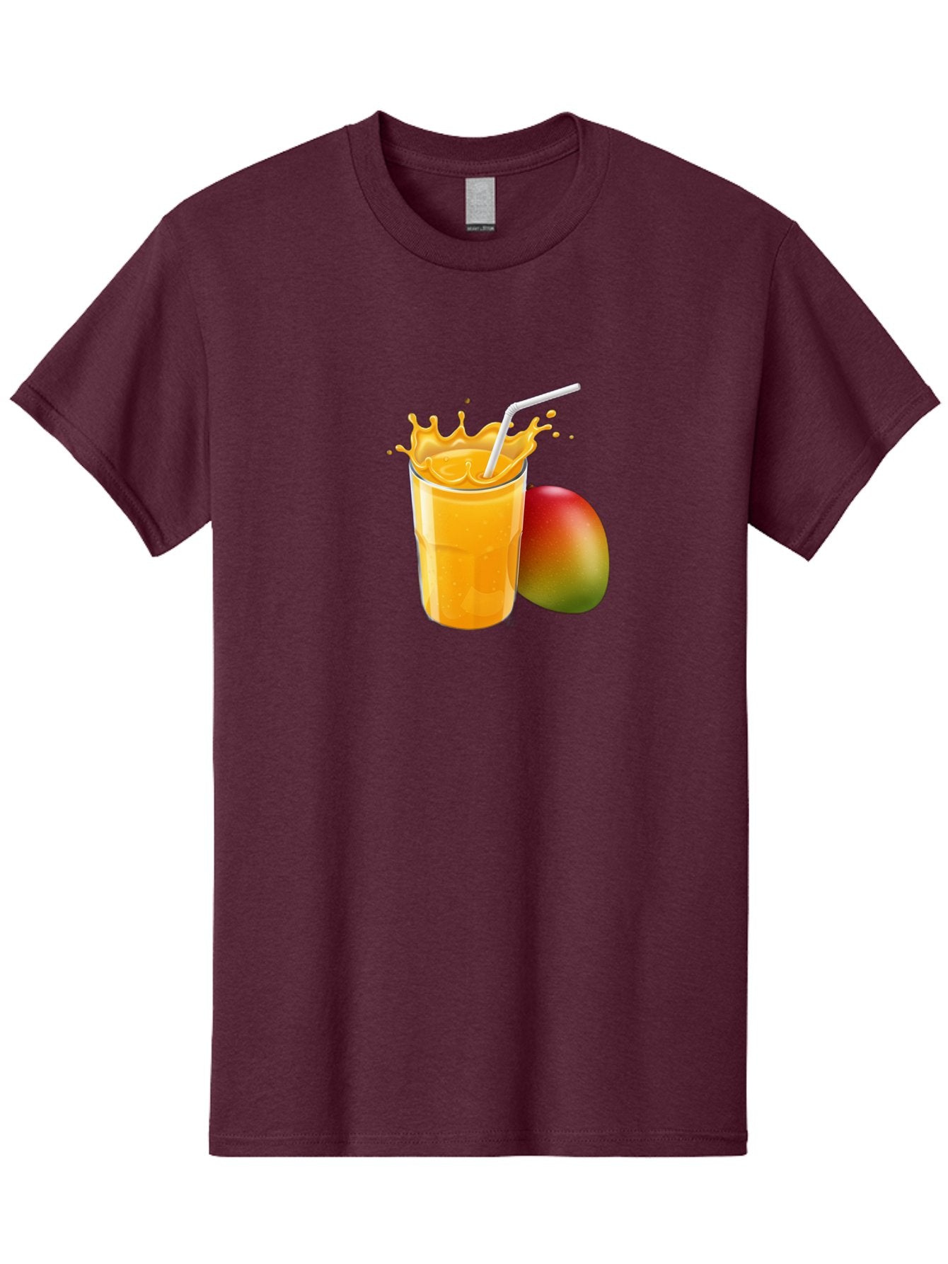 Mango-Juice-3 Men'S Graphic Tee, 100% Cotton, Comfortable Casual Summer Wear, Machine Washable, Mango Juice, Refreshing Drink, Tropical Flavor, Summer Beverage, Healthy Smoothie, Vibrant Orange Color, Splashing Juice, Straw, Whole Mango, Bac147 3