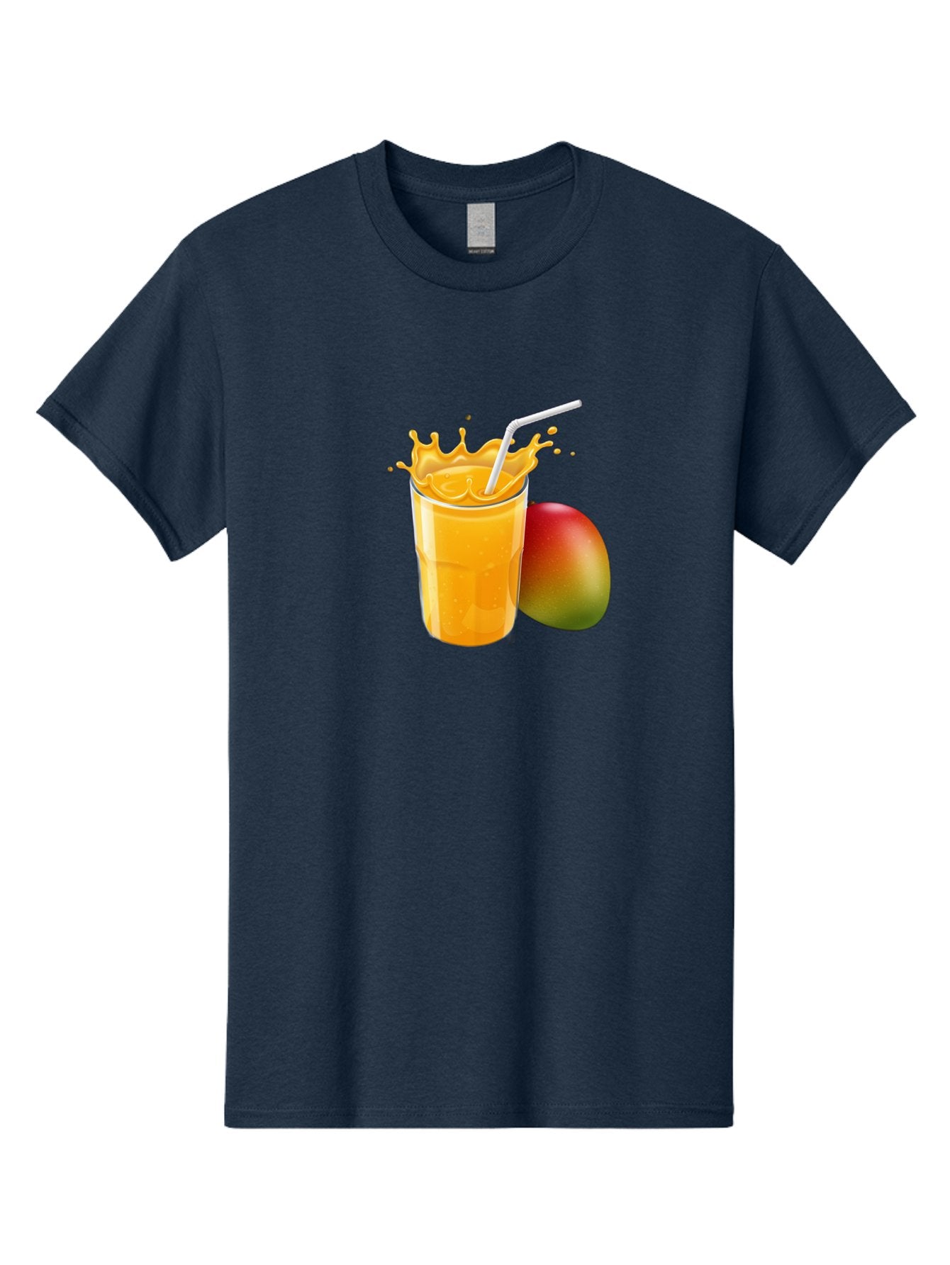 Mango-Juice-3 Men'S Graphic Tee, 100% Cotton, Comfortable Casual Summer Wear, Machine Washable, Mango Juice, Refreshing Drink, Tropical Flavor, Summer Beverage, Healthy Smoothie, Vibrant Orange Color, Splashing Juice, Straw, Whole Mango, Bac147 13