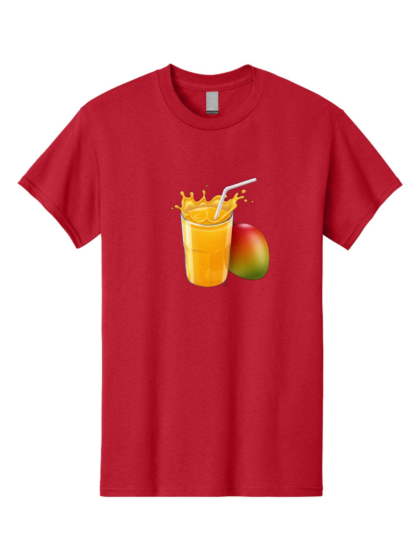 Mango-Juice-3 Men'S Graphic Tee, 100% Cotton, Comfortable Casual Summer Wear, Machine Washable, Mango Juice, Refreshing Drink, Tropical Flavor, Summer Beverage, Healthy Smoothie, Vibrant Orange Color, Splashing Juice, Straw, Whole Mango, Bac147 9