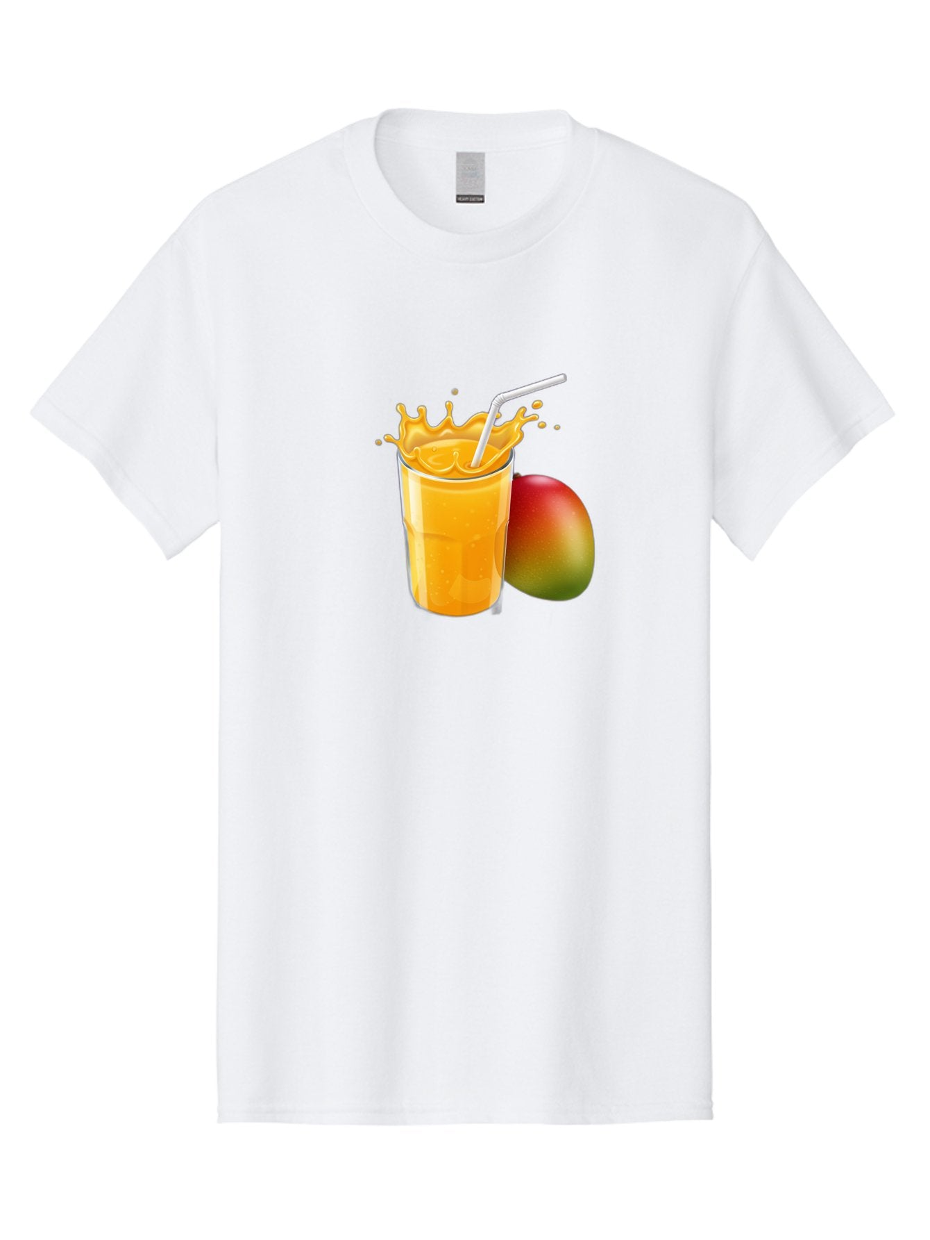Mango-Juice-3 Men'S Graphic Tee, 100% Cotton, Comfortable Casual Summer Wear, Machine Washable, Mango Juice, Refreshing Drink, Tropical Flavor, Summer Beverage, Healthy Smoothie, Vibrant Orange Color, Splashing Juice, Straw, Whole Mango, Bac147 14