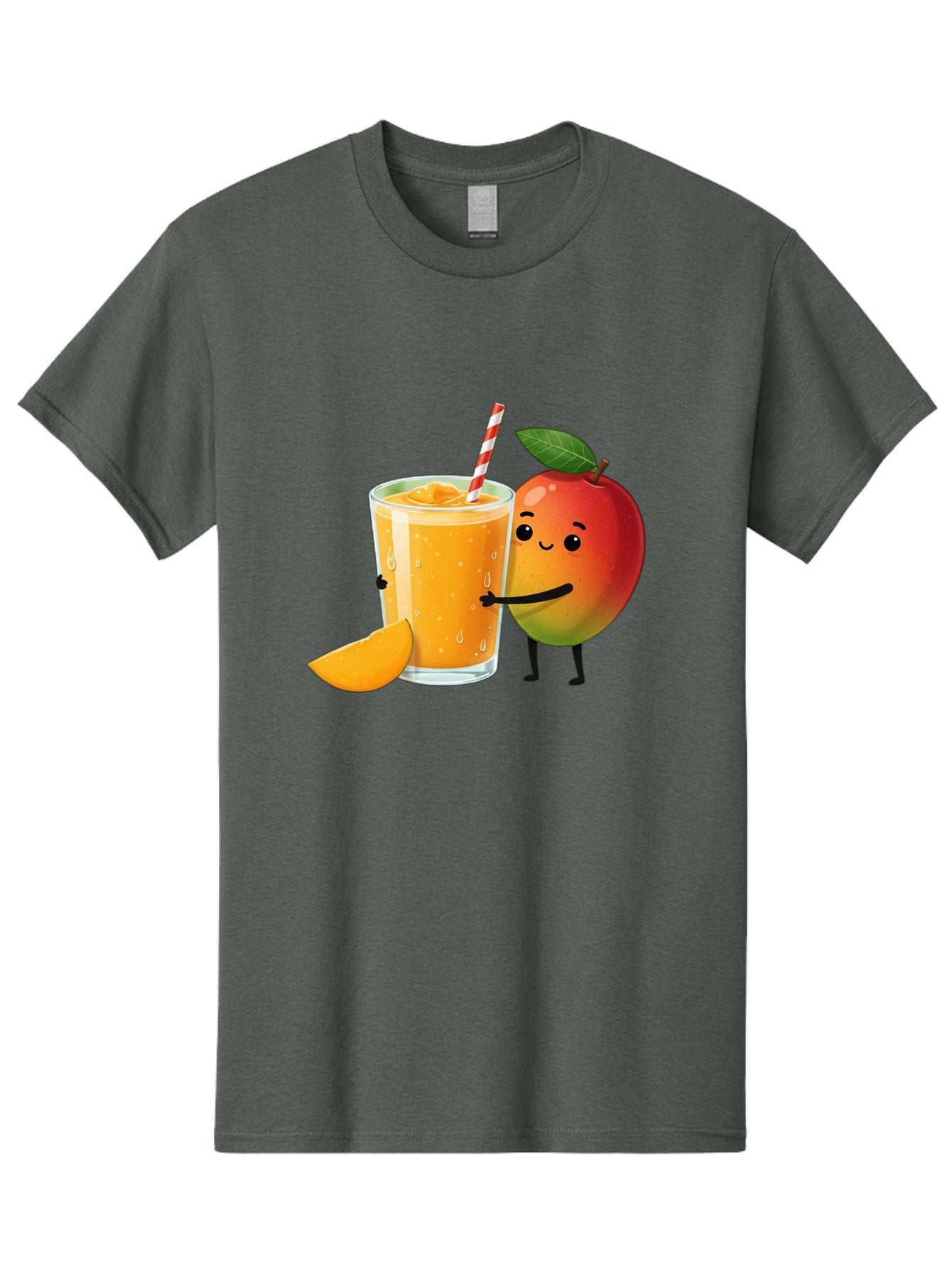 Mango-Juice Men'S Graphic Tee, 100% Cotton, Comfortable Casual Summer Wear, Machine Washable, Mango Juice, Cartoon Characters, Orange Juice, Fruit Juice, Healthy Drink, Refreshing Beverage, Smiling Mango, Cute Character, Orange Drink Bac150 3