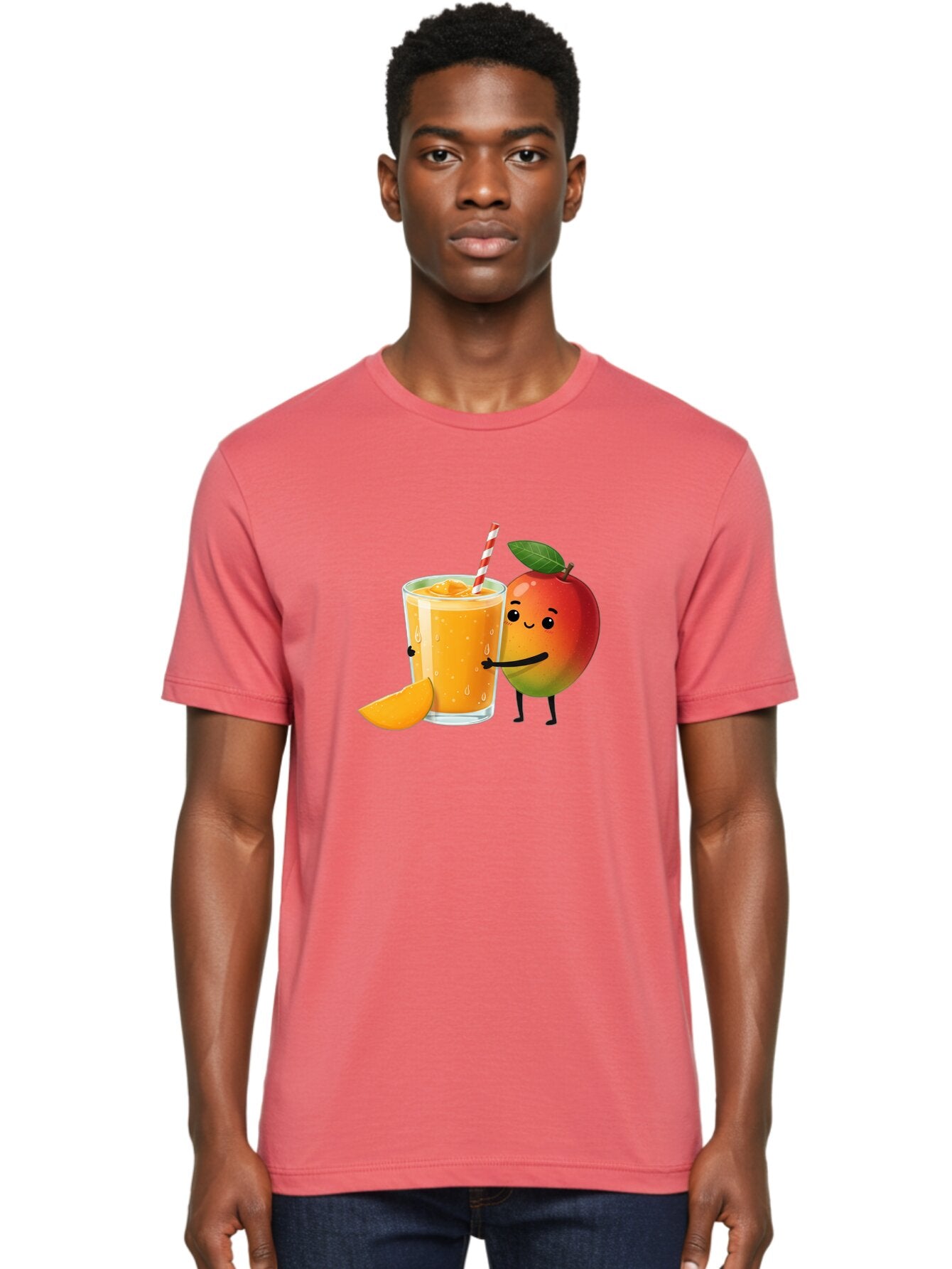 Mango-Juice Men'S Graphic Tee, 100% Cotton, Comfortable Casual Summer Wear, Machine Washable, Mango Juice, Cartoon Characters, Orange Juice, Fruit Juice, Healthy Drink, Refreshing Beverage, Smiling Mango, Cute Character, Orange Drink Bac150 19