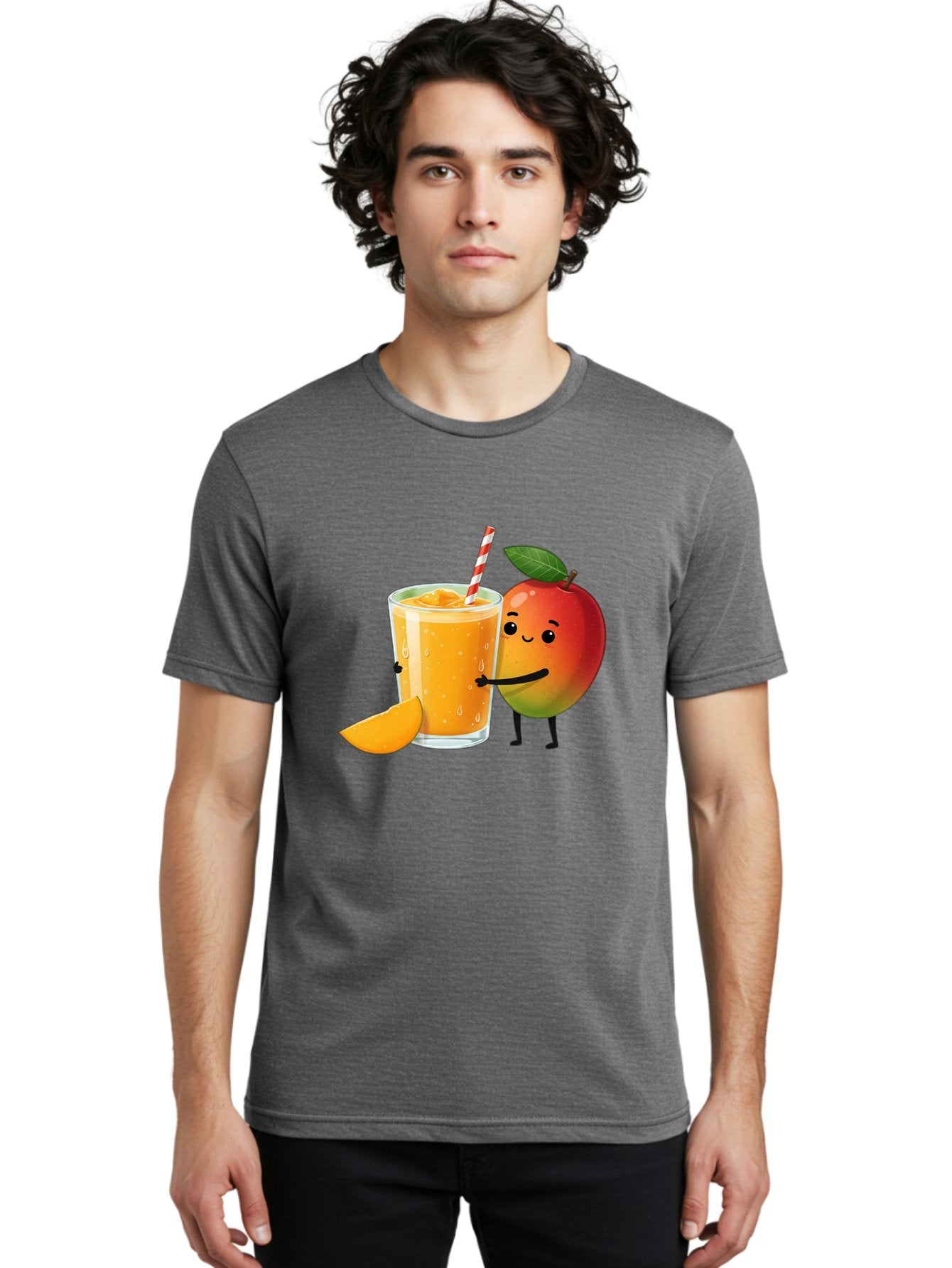 Mango-Juice Men'S Graphic Tee, 100% Cotton, Comfortable Casual Summer Wear, Machine Washable, Mango Juice, Cartoon Characters, Orange Juice, Fruit Juice, Healthy Drink, Refreshing Beverage, Smiling Mango, Cute Character, Orange Drink Bac150 17
