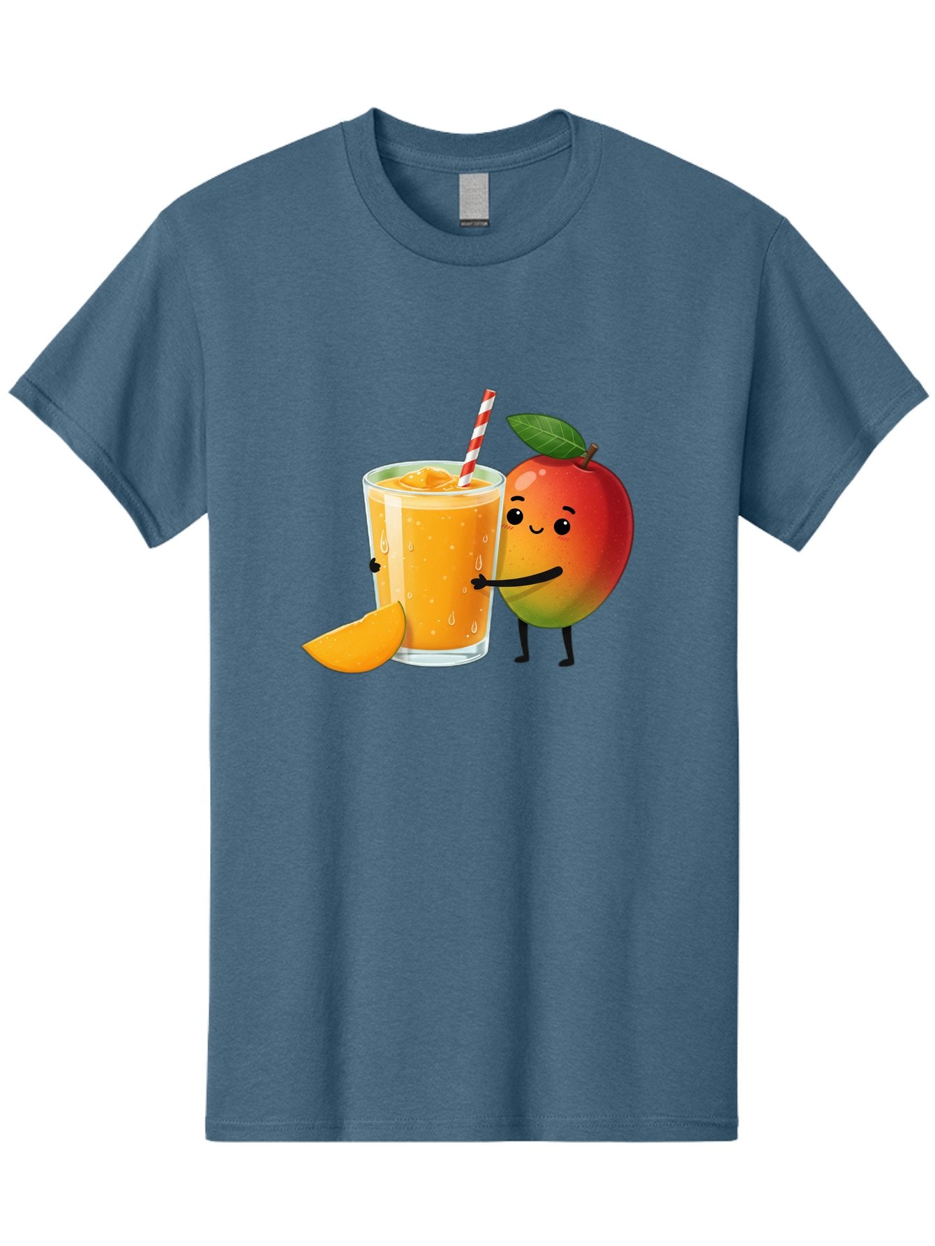 Mango-Juice Men'S Graphic Tee, 100% Cotton, Comfortable Casual Summer Wear, Machine Washable, Mango Juice, Cartoon Characters, Orange Juice, Fruit Juice, Healthy Drink, Refreshing Beverage, Smiling Mango, Cute Character, Orange Drink Bac150 4