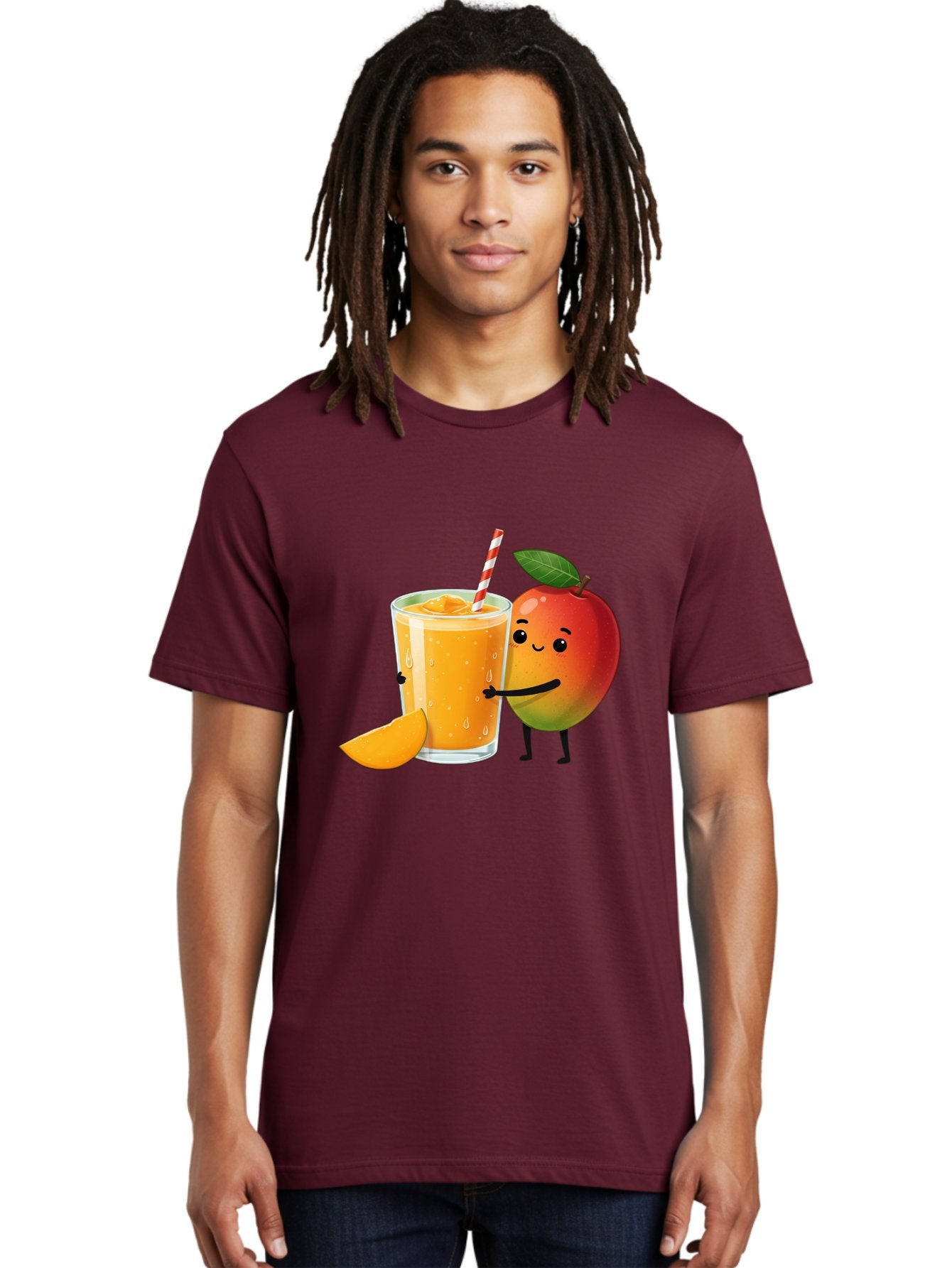 Mango-Juice Men'S Graphic Tee, 100% Cotton, Comfortable Casual Summer Wear, Machine Washable, Mango Juice, Cartoon Characters, Orange Juice, Fruit Juice, Healthy Drink, Refreshing Beverage, Smiling Mango, Cute Character, Orange Drink Bac150 27