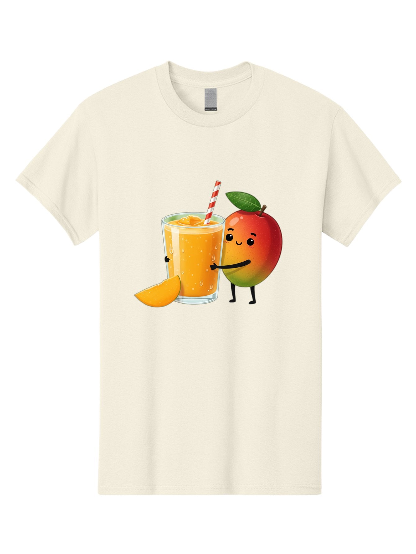 Mango-Juice Men'S Graphic Tee, 100% Cotton, Comfortable Casual Summer Wear, Machine Washable, Mango Juice, Cartoon Characters, Orange Juice, Fruit Juice, Healthy Drink, Refreshing Beverage, Smiling Mango, Cute Character, Orange Drink Bac150