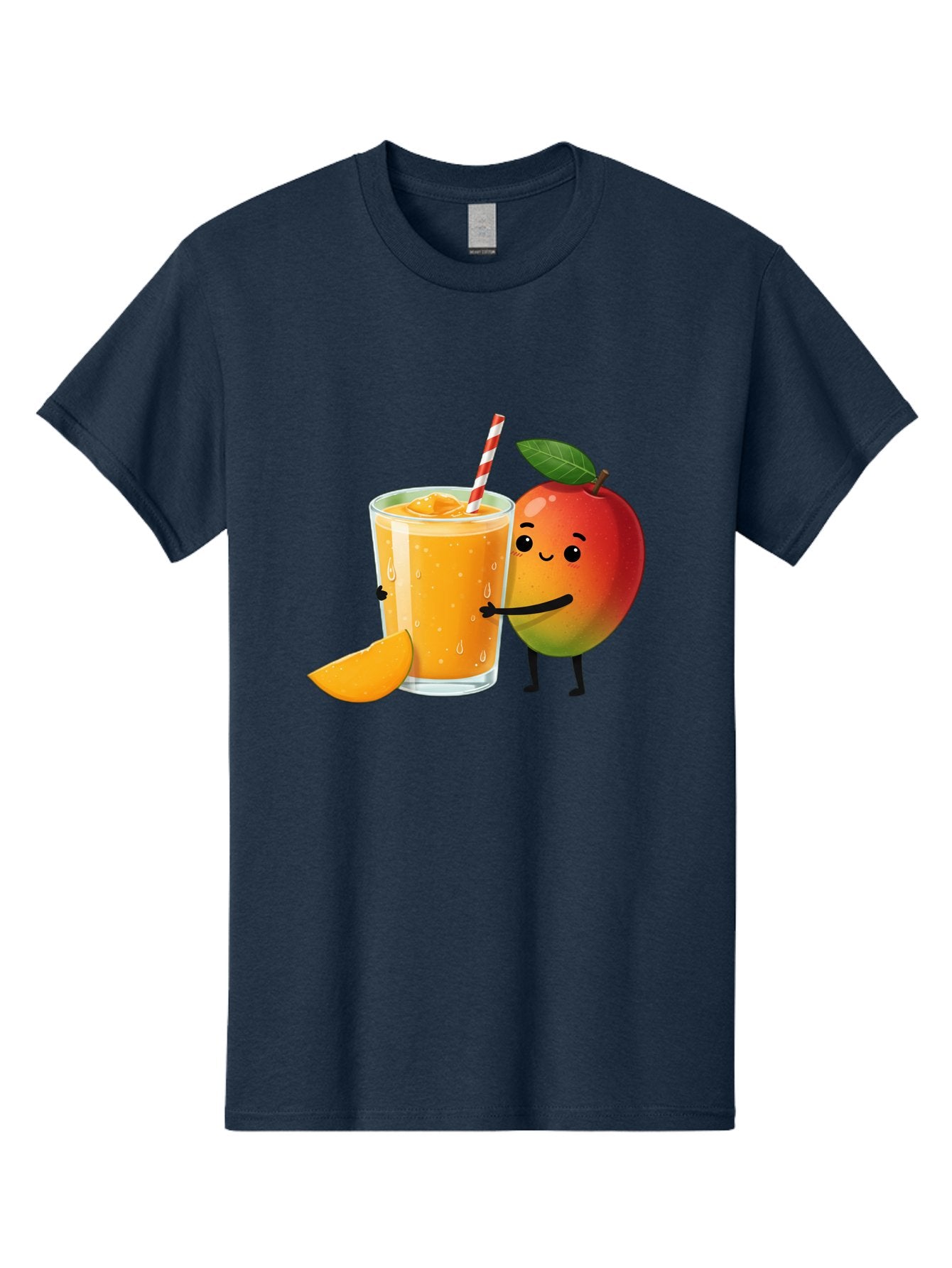 Mango-Juice Men'S Graphic Tee, 100% Cotton, Comfortable Casual Summer Wear, Machine Washable, Mango Juice, Cartoon Characters, Orange Juice, Fruit Juice, Healthy Drink, Refreshing Beverage, Smiling Mango, Cute Character, Orange Drink Bac150 12
