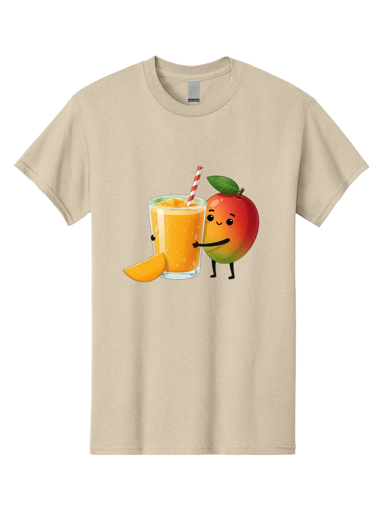 Mango-Juice Men'S Graphic Tee, 100% Cotton, Comfortable Casual Summer Wear, Machine Washable, Mango Juice, Cartoon Characters, Orange Juice, Fruit Juice, Healthy Drink, Refreshing Beverage, Smiling Mango, Cute Character, Orange Drink Bac150 5