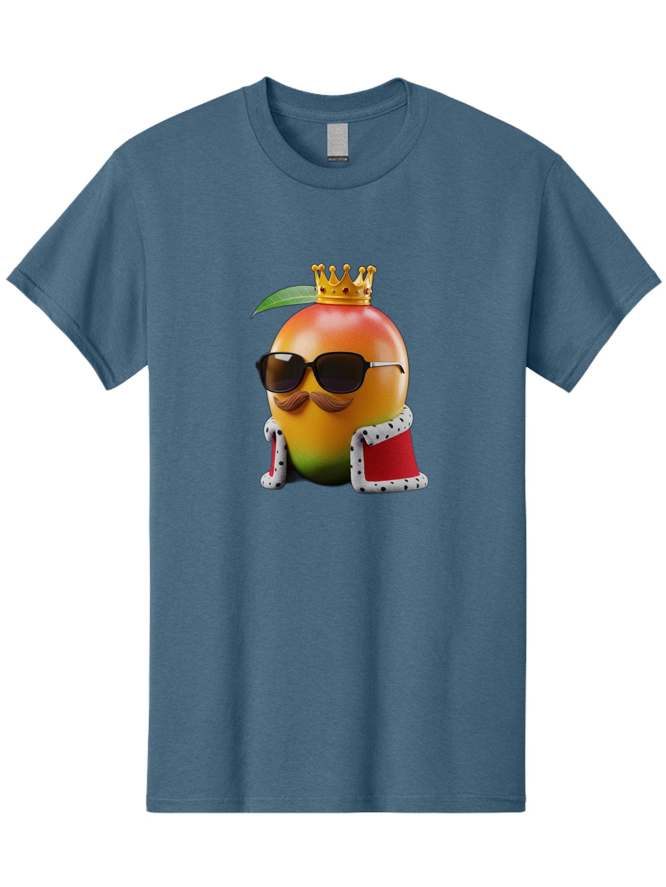 Mango-King Men'S Graphic Tee, 100% Cotton, Comfortable Casual Summer Wear, Machine Washable, Cartoon Mango Character, Mango With Sunglasses, Crown On Mango, Royal Treatment, Funny Fruit, Mango Illustration, Whimsical Design, Playful Art, Bac151 5