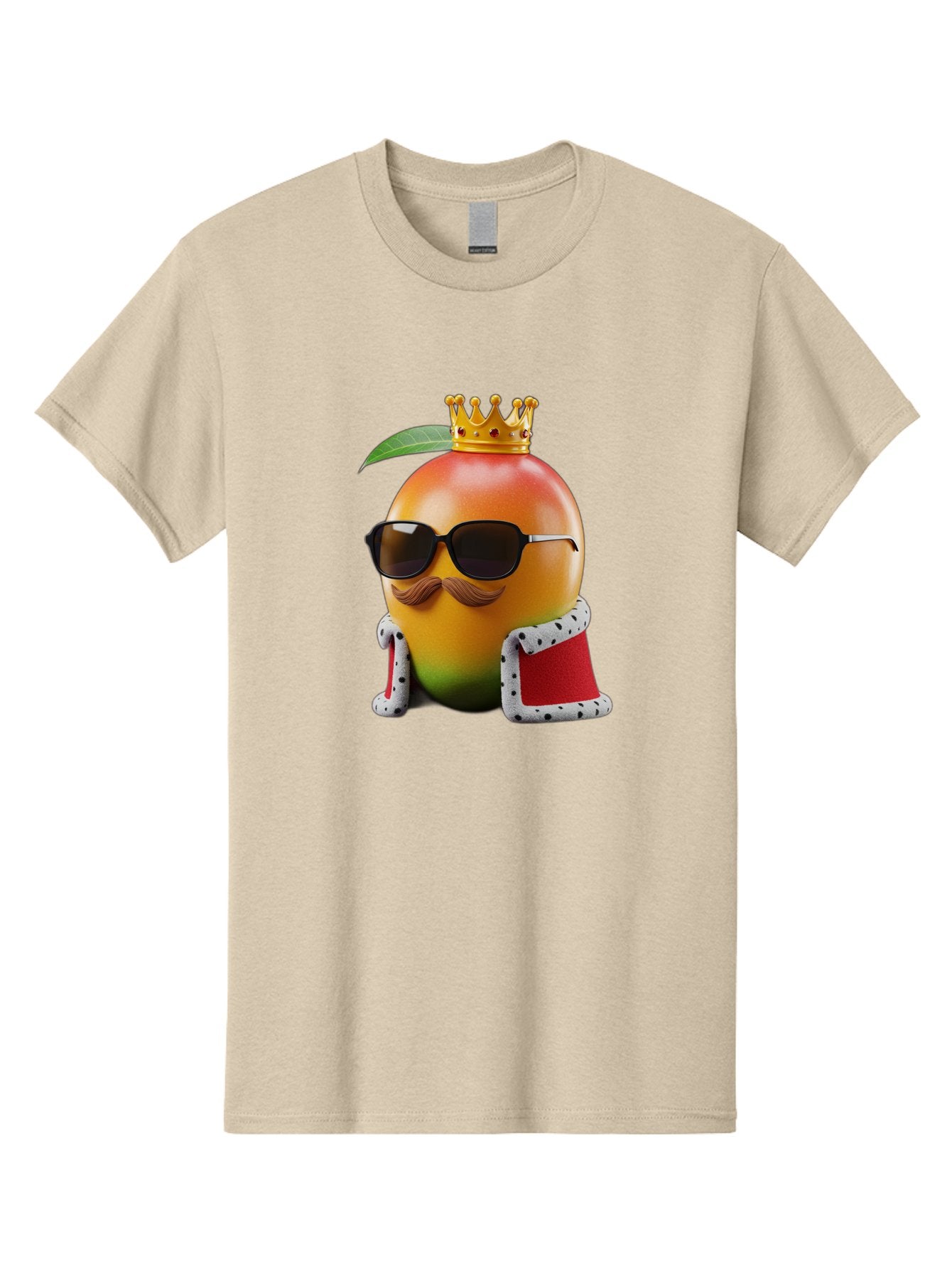 Mango-King Men'S Graphic Tee, 100% Cotton, Comfortable Casual Summer Wear, Machine Washable, Cartoon Mango Character, Mango With Sunglasses, Crown On Mango, Royal Treatment, Funny Fruit, Mango Illustration, Whimsical Design, Playful Art, Bac151 4