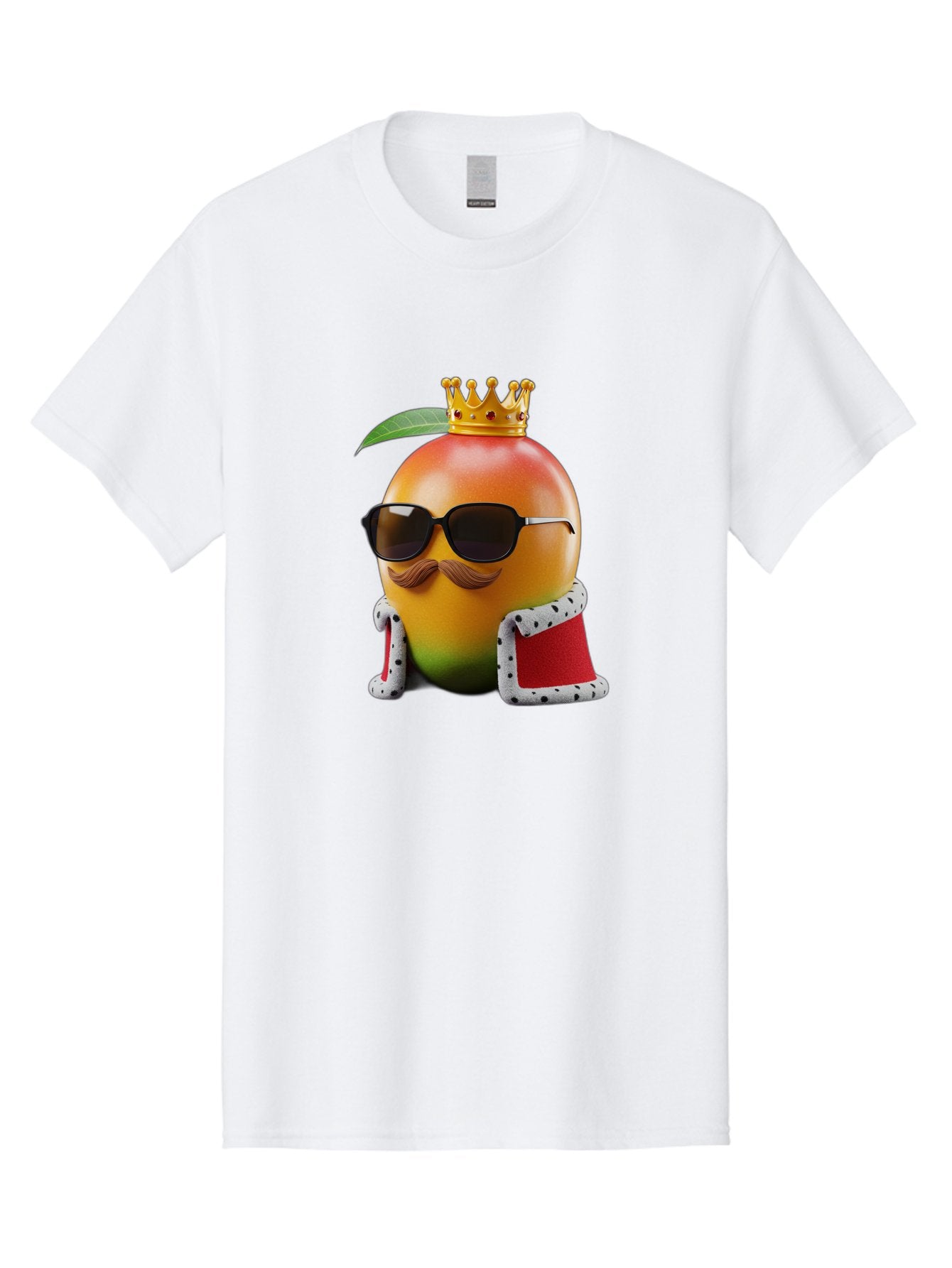 Mango-King Men'S Graphic Tee, 100% Cotton, Comfortable Casual Summer Wear, Machine Washable, Cartoon Mango Character, Mango With Sunglasses, Crown On Mango, Royal Treatment, Funny Fruit, Mango Illustration, Whimsical Design, Playful Art, Bac151 13