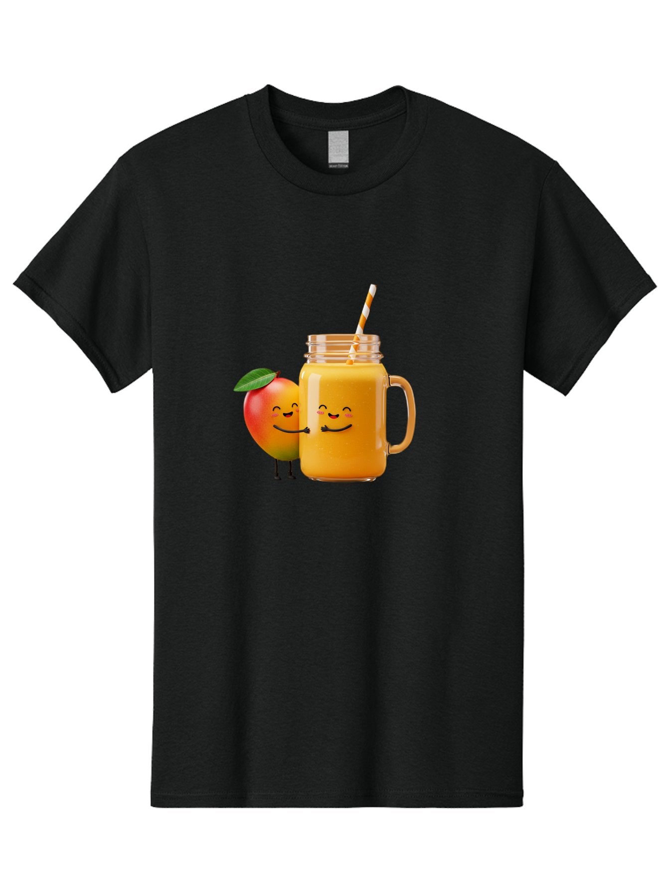 Mango-Smoothie-1 Men'S Graphic Tee, 100% Cotton, Comfortable Casual Summer Wear, Machine Washable, Mango Smoothie, Cartoon Characters, Healthy Drink, Orange Juice, Happy Fruit, Refreshing Beverage, Smiling Face, Straw In Glass Bac153 5