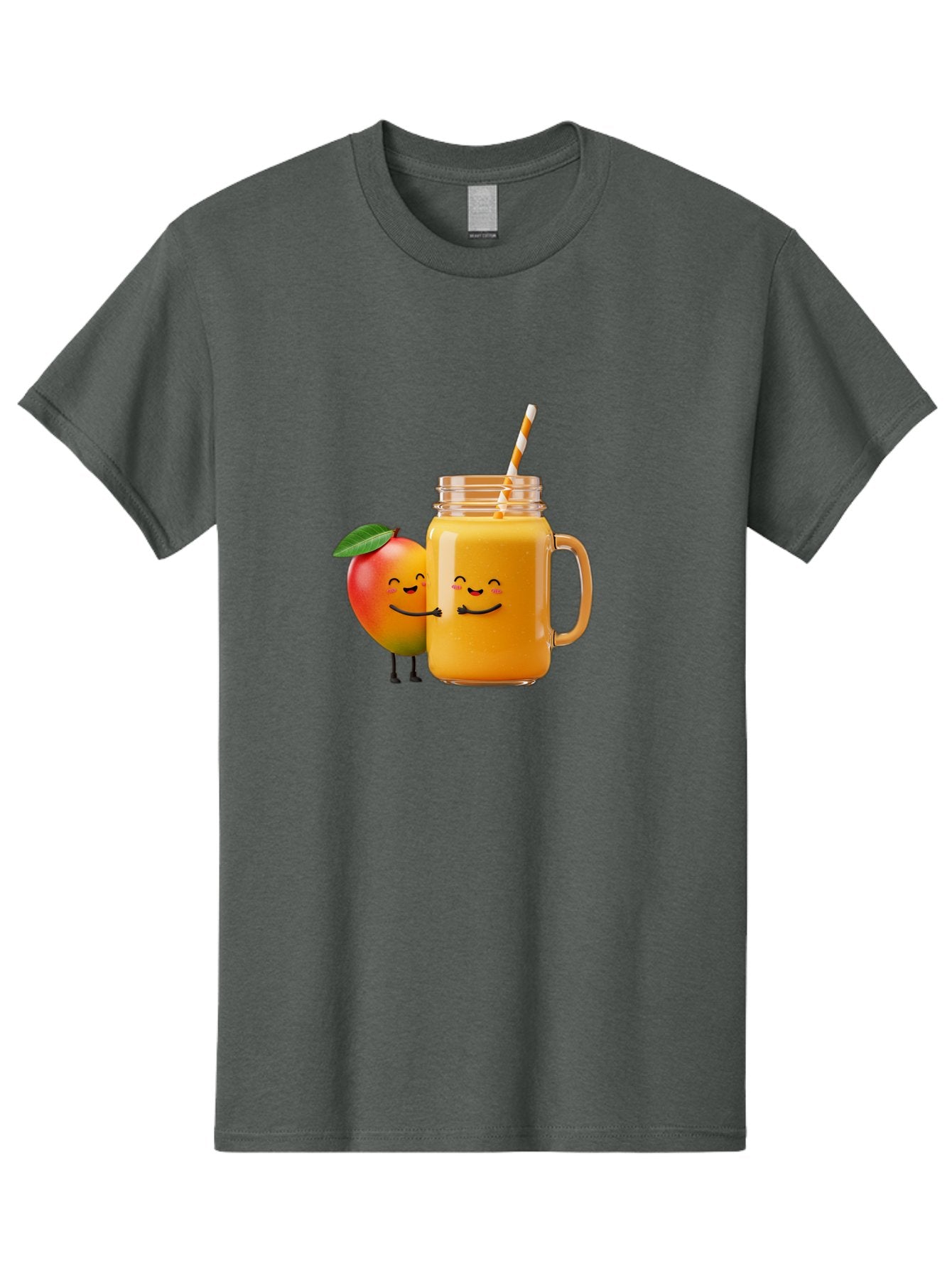 Mango-Smoothie-1 Men'S Graphic Tee, 100% Cotton, Comfortable Casual Summer Wear, Machine Washable, Mango Smoothie, Cartoon Characters, Healthy Drink, Orange Juice, Happy Fruit, Refreshing Beverage, Smiling Face, Straw In Glass Bac153 11