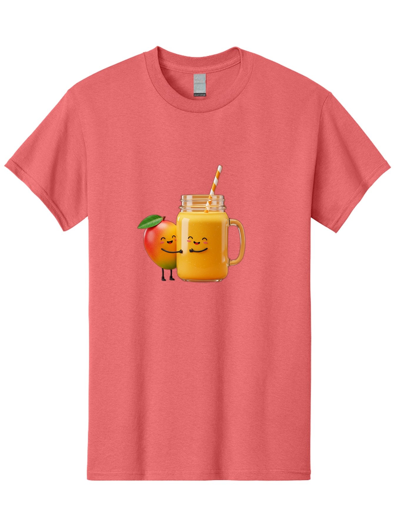 Mango-Smoothie-1 Men'S Graphic Tee, 100% Cotton, Comfortable Casual Summer Wear, Machine Washable, Mango Smoothie, Cartoon Characters, Healthy Drink, Orange Juice, Happy Fruit, Refreshing Beverage, Smiling Face, Straw In Glass Bac153 3