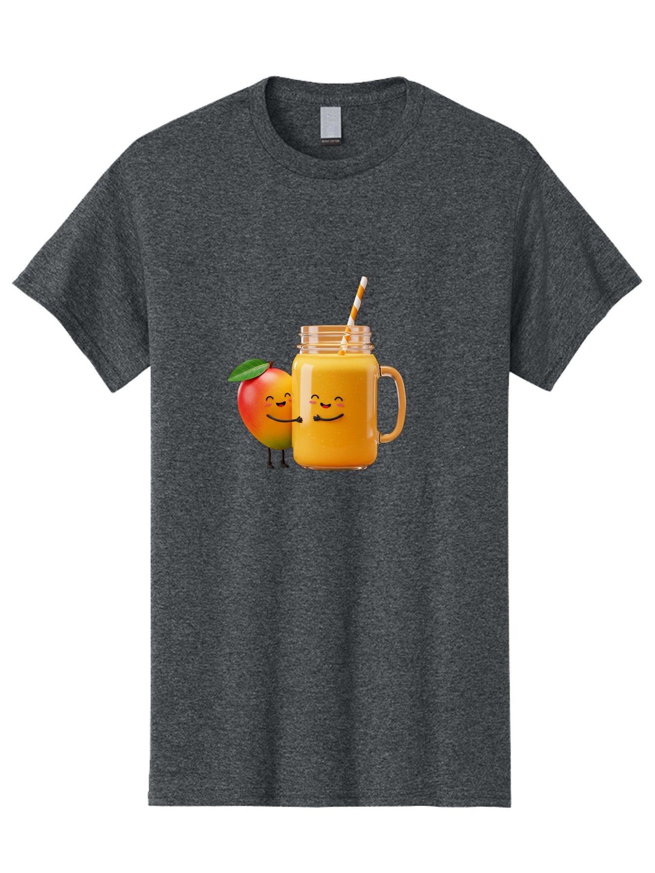 Mango-Smoothie-1 Men'S Graphic Tee, 100% Cotton, Comfortable Casual Summer Wear, Machine Washable, Mango Smoothie, Cartoon Characters, Healthy Drink, Orange Juice, Happy Fruit, Refreshing Beverage, Smiling Face, Straw In Glass Bac153 9