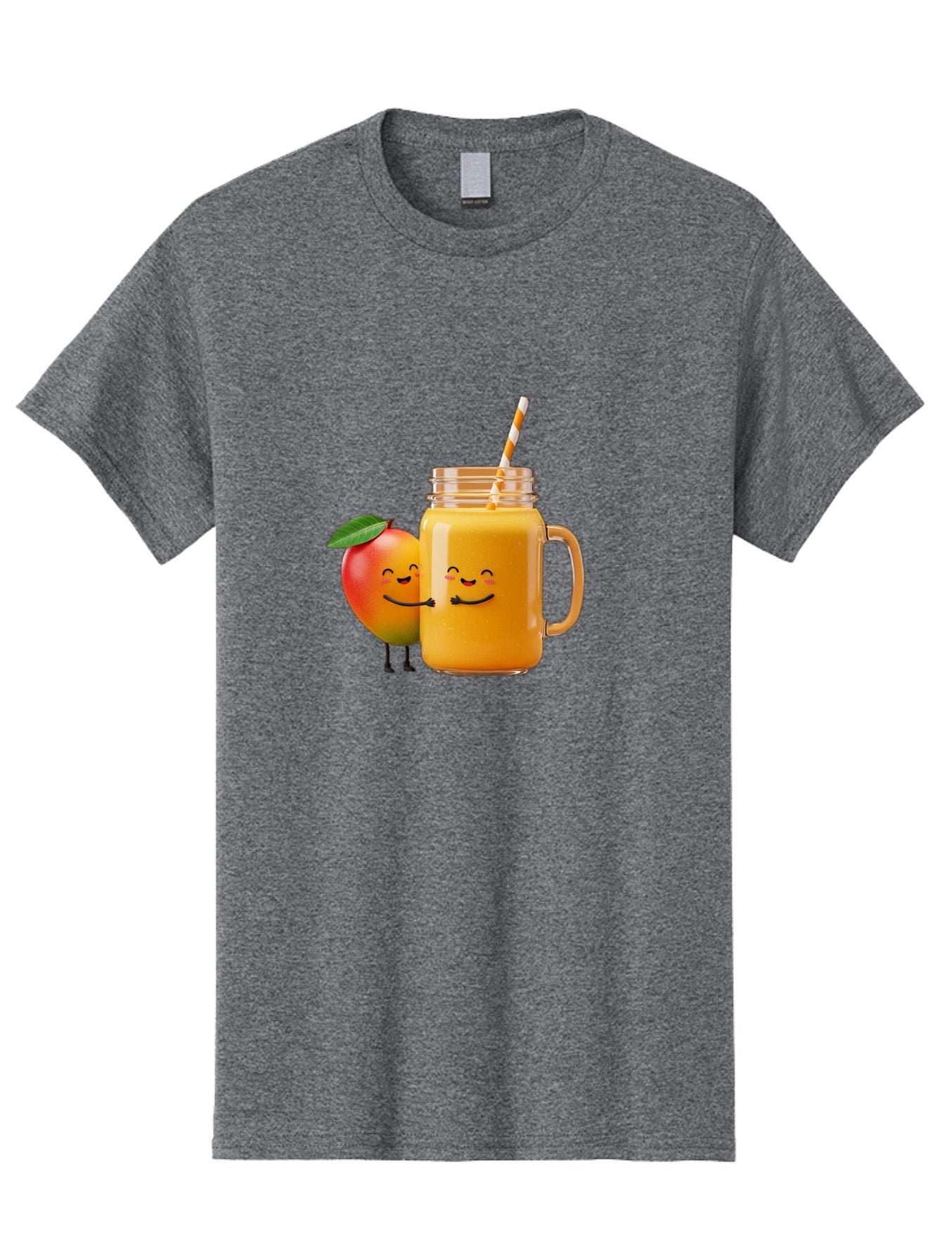 Mango-Smoothie-1 Men'S Graphic Tee, 100% Cotton, Comfortable Casual Summer Wear, Machine Washable, Mango Smoothie, Cartoon Characters, Healthy Drink, Orange Juice, Happy Fruit, Refreshing Beverage, Smiling Face, Straw In Glass Bac153 12