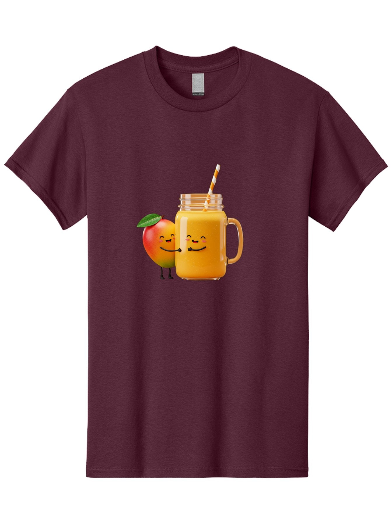 Mango-Smoothie-1 Men'S Graphic Tee, 100% Cotton, Comfortable Casual Summer Wear, Machine Washable, Mango Smoothie, Cartoon Characters, Healthy Drink, Orange Juice, Happy Fruit, Refreshing Beverage, Smiling Face, Straw In Glass Bac153 6