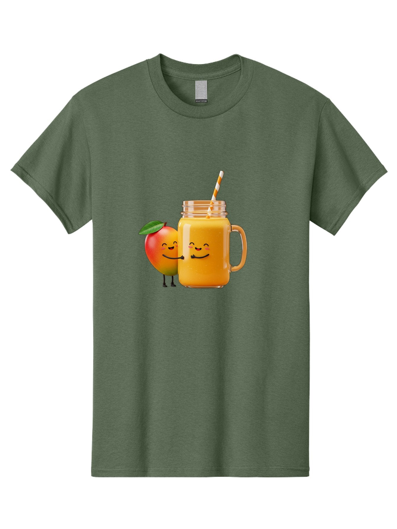 Mango-Smoothie-1 Men'S Graphic Tee, 100% Cotton, Comfortable Casual Summer Wear, Machine Washable, Mango Smoothie, Cartoon Characters, Healthy Drink, Orange Juice, Happy Fruit, Refreshing Beverage, Smiling Face, Straw In Glass Bac153 4