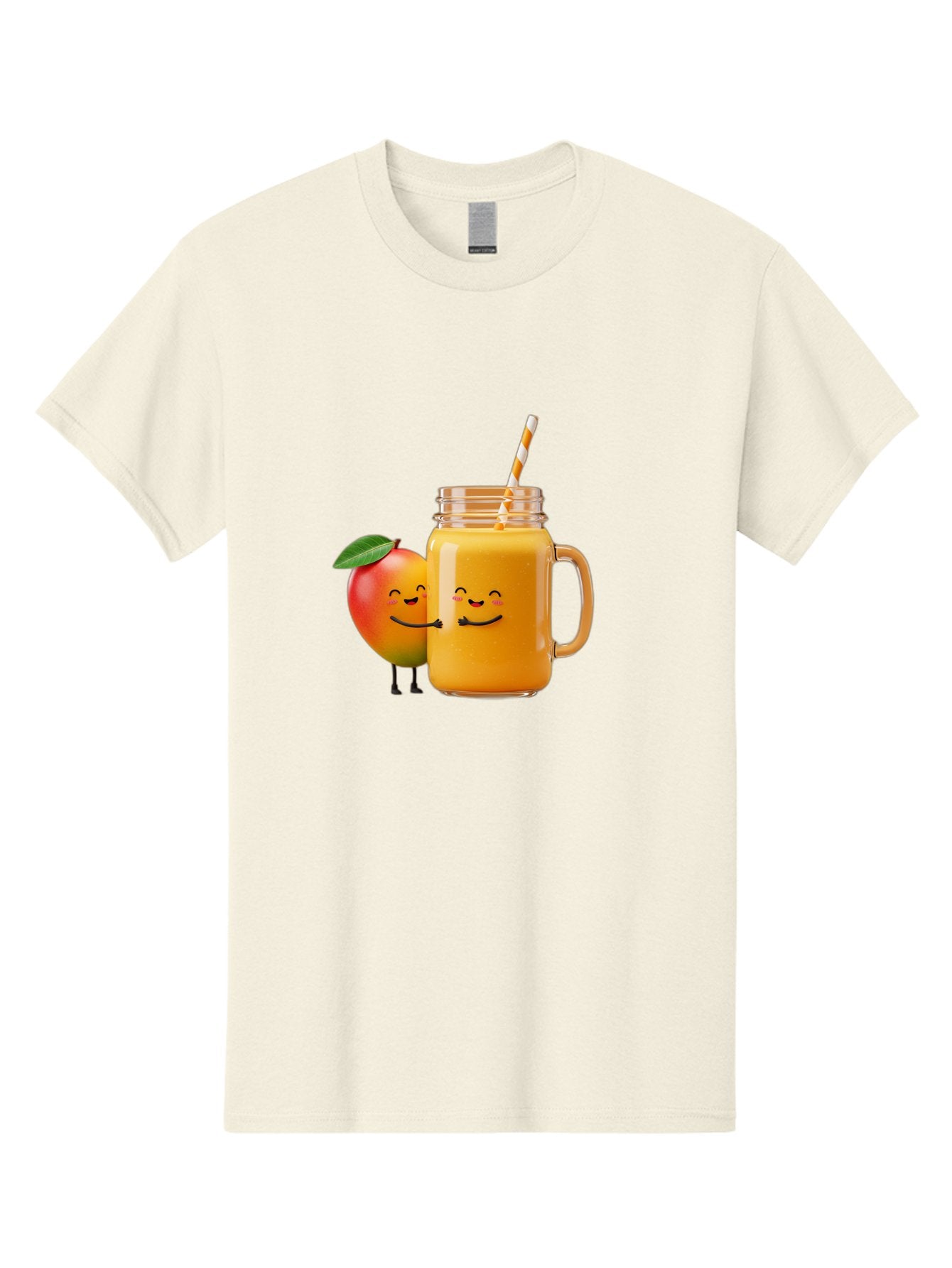 Mango-Smoothie-1 Men'S Graphic Tee, 100% Cotton, Comfortable Casual Summer Wear, Machine Washable, Mango Smoothie, Cartoon Characters, Healthy Drink, Orange Juice, Happy Fruit, Refreshing Beverage, Smiling Face, Straw In Glass Bac153