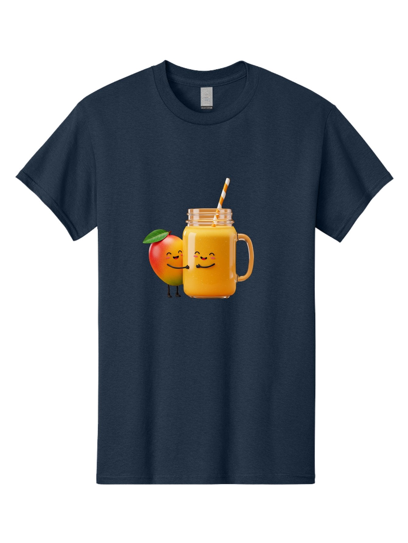 Mango-Smoothie-1 Men'S Graphic Tee, 100% Cotton, Comfortable Casual Summer Wear, Machine Washable, Mango Smoothie, Cartoon Characters, Healthy Drink, Orange Juice, Happy Fruit, Refreshing Beverage, Smiling Face, Straw In Glass Bac153 7