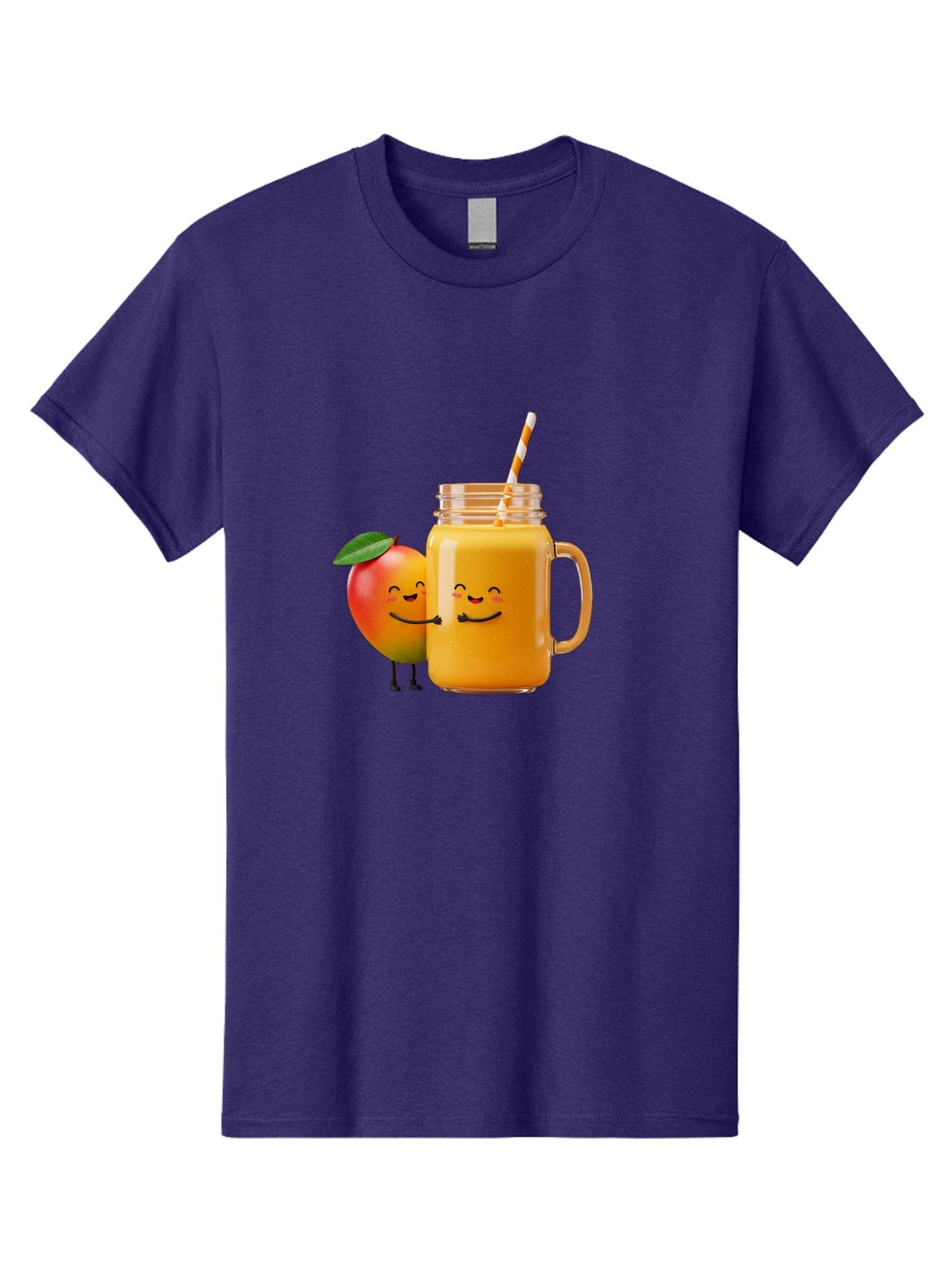 Mango-Smoothie-1 Men'S Graphic Tee, 100% Cotton, Comfortable Casual Summer Wear, Machine Washable, Mango Smoothie, Cartoon Characters, Healthy Drink, Orange Juice, Happy Fruit, Refreshing Beverage, Smiling Face, Straw In Glass Bac153 8