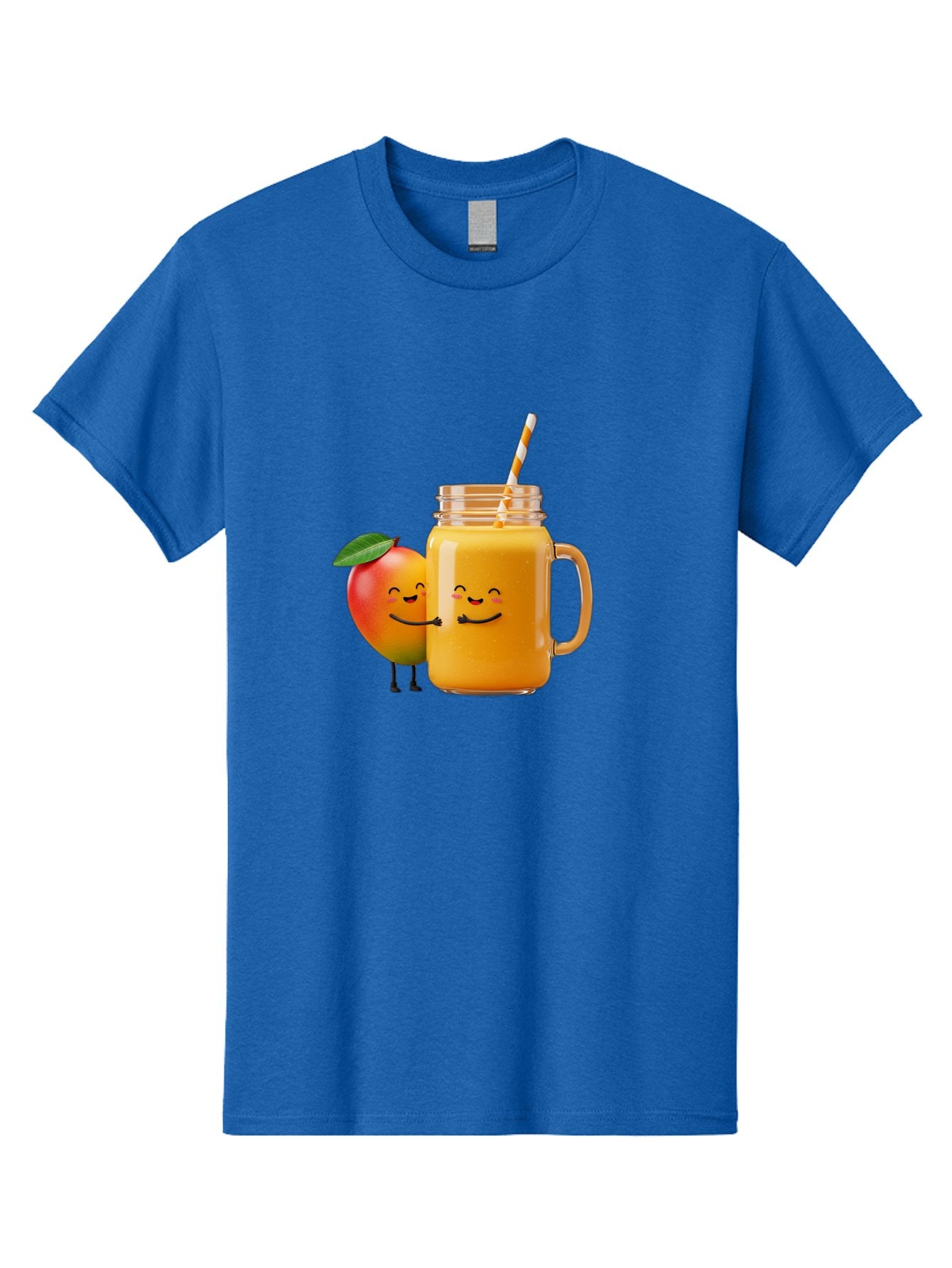 Mango-Smoothie-1 Men'S Graphic Tee, 100% Cotton, Comfortable Casual Summer Wear, Machine Washable, Mango Smoothie, Cartoon Characters, Healthy Drink, Orange Juice, Happy Fruit, Refreshing Beverage, Smiling Face, Straw In Glass Bac153 10