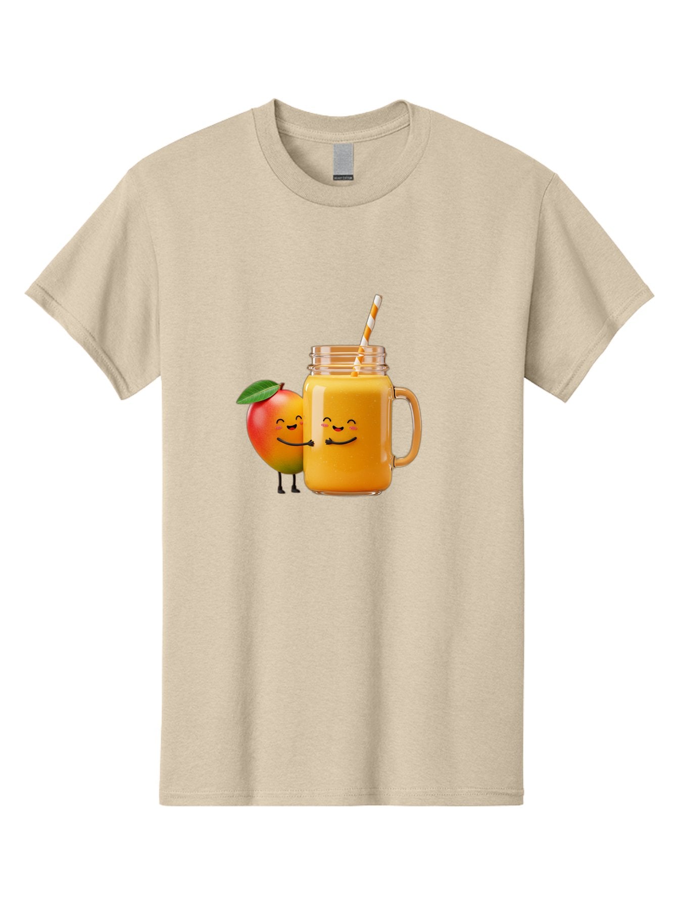 Mango-Smoothie-1 Men'S Graphic Tee, 100% Cotton, Comfortable Casual Summer Wear, Machine Washable, Mango Smoothie, Cartoon Characters, Healthy Drink, Orange Juice, Happy Fruit, Refreshing Beverage, Smiling Face, Straw In Glass Bac153 14