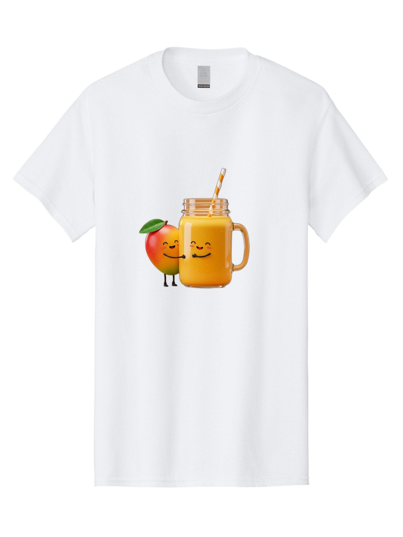 Mango-Smoothie-1 Men'S Graphic Tee, 100% Cotton, Comfortable Casual Summer Wear, Machine Washable, Mango Smoothie, Cartoon Characters, Healthy Drink, Orange Juice, Happy Fruit, Refreshing Beverage, Smiling Face, Straw In Glass Bac153 13