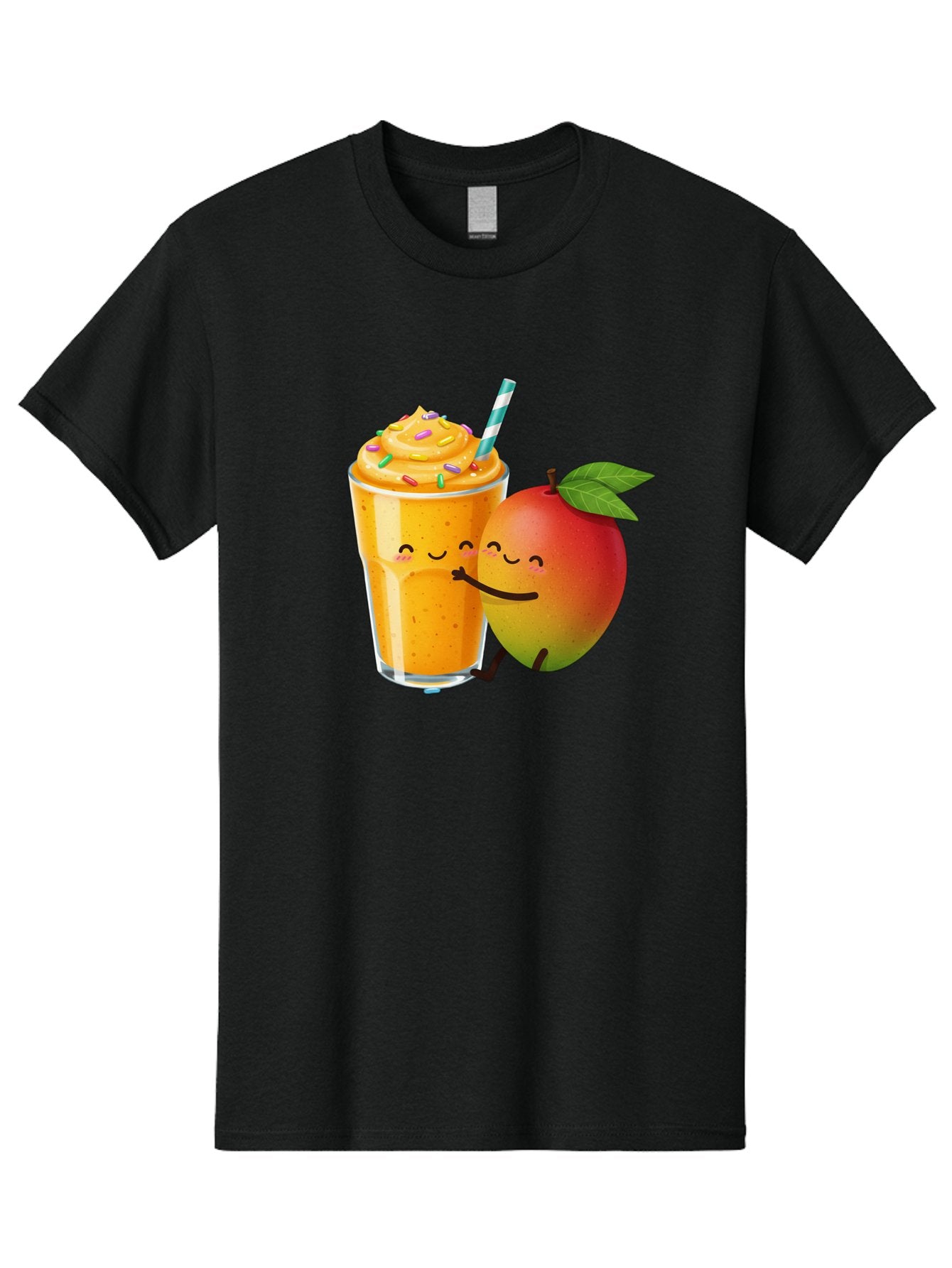Mango-Smoothie-2 Men'S Graphic Tee, 100% Cotton, Comfortable Casual Summer Wear, Machine Washable, Mango Smoothie, Yellow Drink, Sprinkles On Top, Blue Straw, Cartoon Mango, Smiling Fruit, Happy Beverage, Tasty Treat, Refreshing Drink, Bac154 8