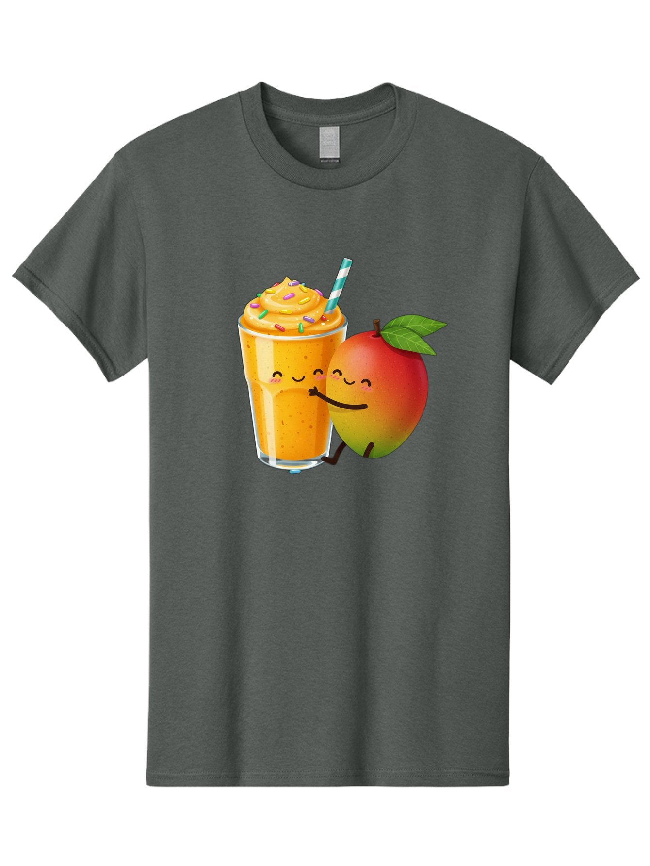 Mango-Smoothie-2 Men'S Graphic Tee, 100% Cotton, Comfortable Casual Summer Wear, Machine Washable, Mango Smoothie, Yellow Drink, Sprinkles On Top, Blue Straw, Cartoon Mango, Smiling Fruit, Happy Beverage, Tasty Treat, Refreshing Drink, Bac154 3