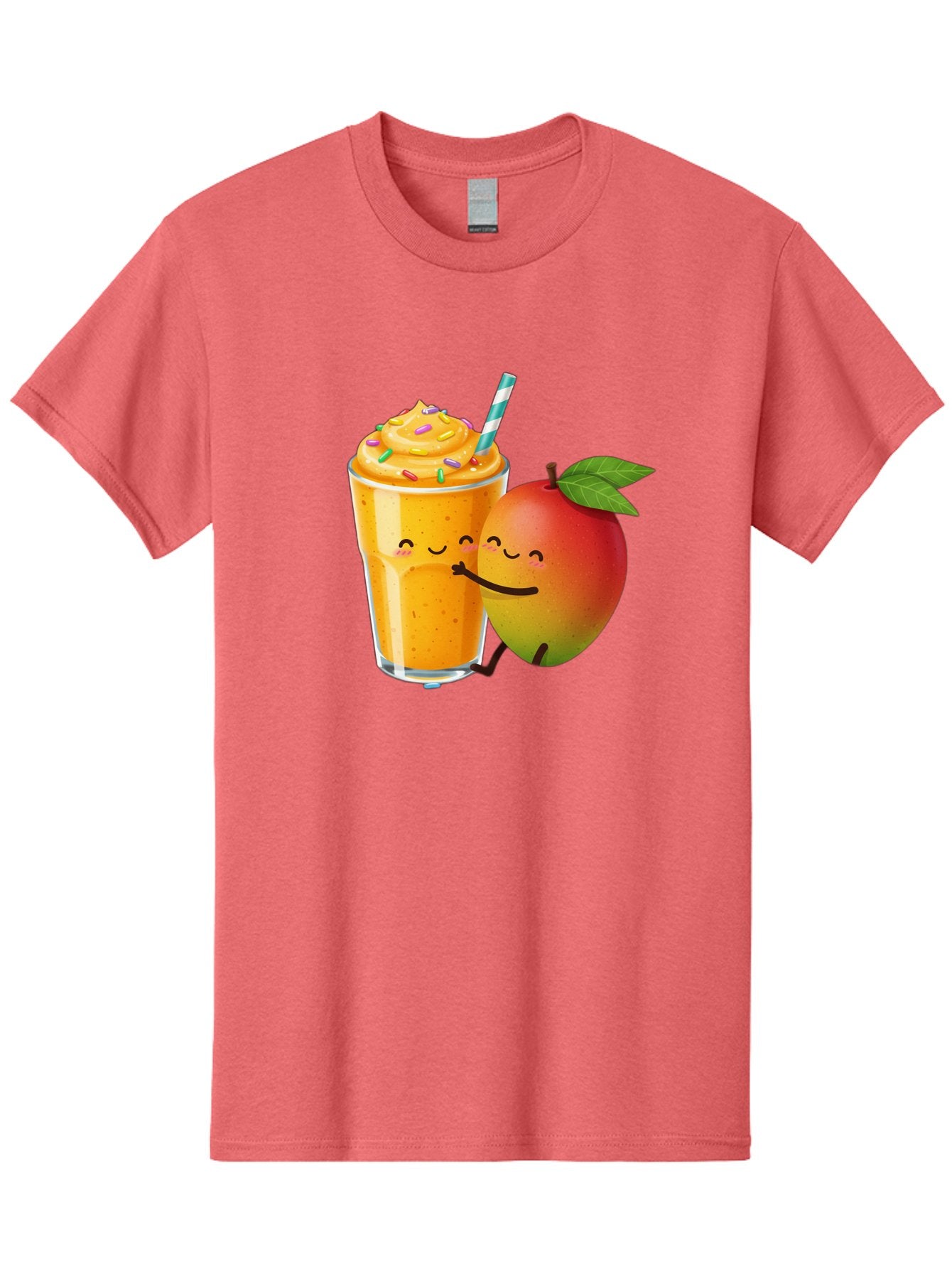 Mango-Smoothie-2 Men'S Graphic Tee, 100% Cotton, Comfortable Casual Summer Wear, Machine Washable, Mango Smoothie, Yellow Drink, Sprinkles On Top, Blue Straw, Cartoon Mango, Smiling Fruit, Happy Beverage, Tasty Treat, Refreshing Drink, Bac154 5