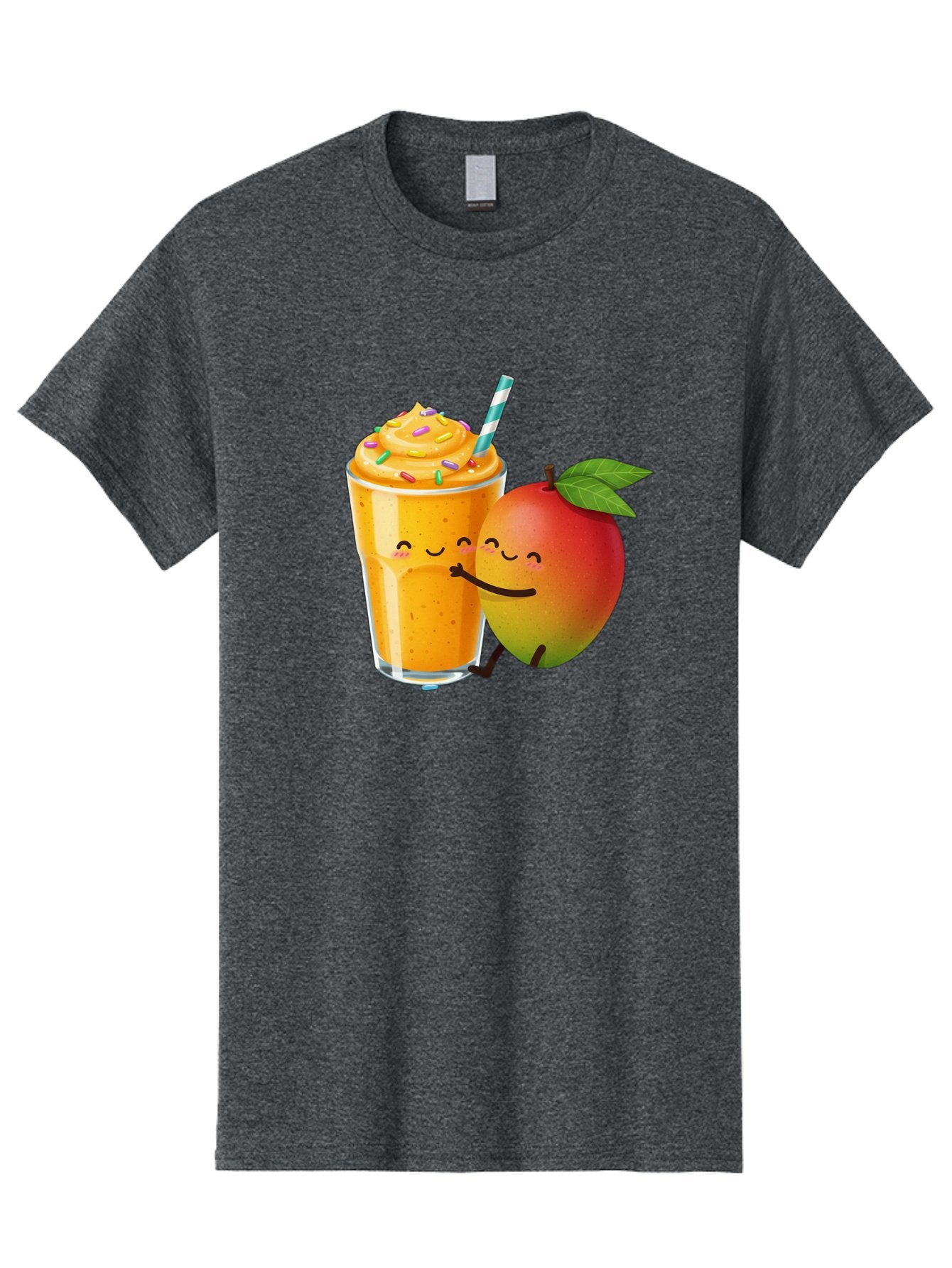 Mango-Smoothie-2 Men'S Graphic Tee, 100% Cotton, Comfortable Casual Summer Wear, Machine Washable, Mango Smoothie, Yellow Drink, Sprinkles On Top, Blue Straw, Cartoon Mango, Smiling Fruit, Happy Beverage, Tasty Treat, Refreshing Drink, Bac154 15