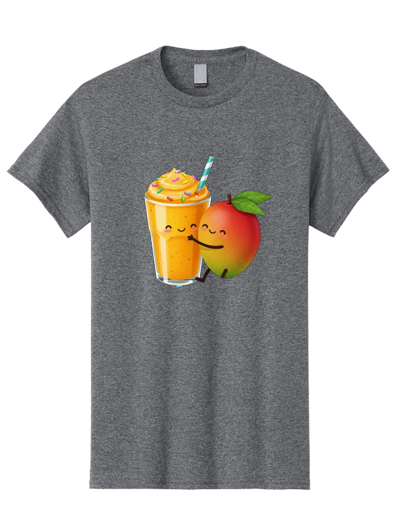 Mango-Smoothie-2 Men'S Graphic Tee, 100% Cotton, Comfortable Casual Summer Wear, Machine Washable, Mango Smoothie, Yellow Drink, Sprinkles On Top, Blue Straw, Cartoon Mango, Smiling Fruit, Happy Beverage, Tasty Treat, Refreshing Drink, Bac154 13