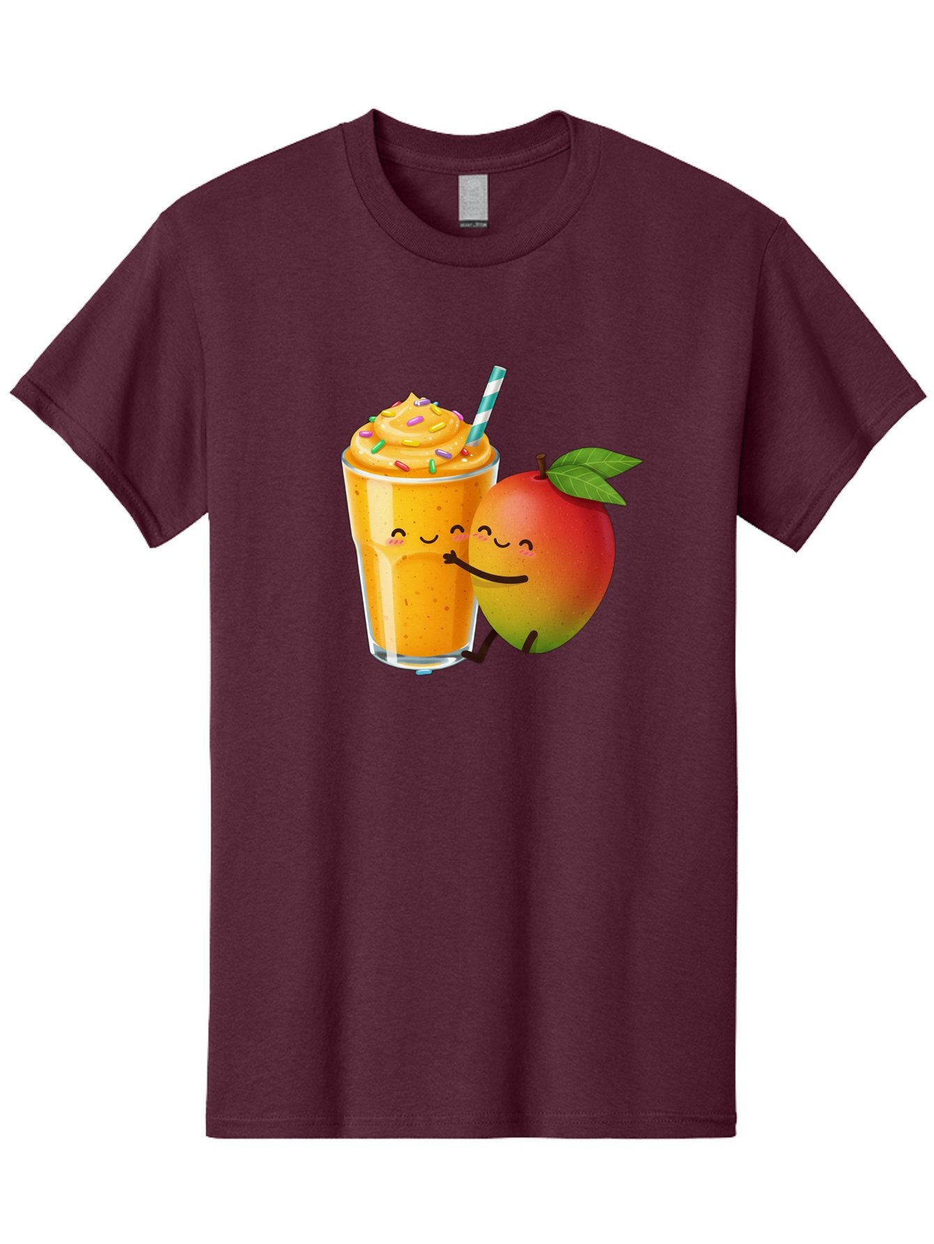 Mango-Smoothie-2 Men'S Graphic Tee, 100% Cotton, Comfortable Casual Summer Wear, Machine Washable, Mango Smoothie, Yellow Drink, Sprinkles On Top, Blue Straw, Cartoon Mango, Smiling Fruit, Happy Beverage, Tasty Treat, Refreshing Drink, Bac154 7