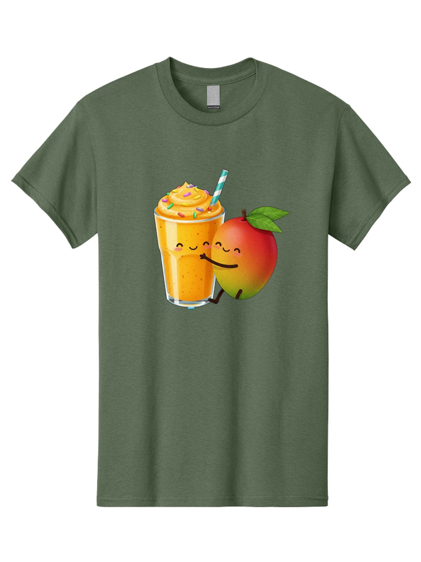 Mango-Smoothie-2 Men'S Graphic Tee, 100% Cotton, Comfortable Casual Summer Wear, Machine Washable, Mango Smoothie, Yellow Drink, Sprinkles On Top, Blue Straw, Cartoon Mango, Smiling Fruit, Happy Beverage, Tasty Treat, Refreshing Drink, Bac154 10