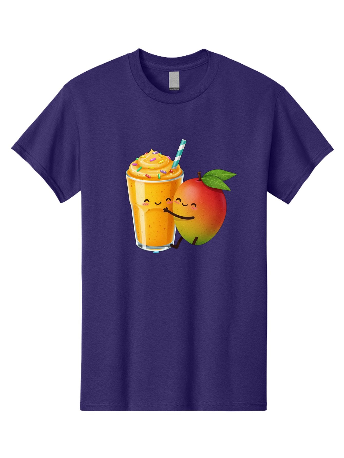 Mango-Smoothie-2 Men'S Graphic Tee, 100% Cotton, Comfortable Casual Summer Wear, Machine Washable, Mango Smoothie, Yellow Drink, Sprinkles On Top, Blue Straw, Cartoon Mango, Smiling Fruit, Happy Beverage, Tasty Treat, Refreshing Drink, Bac154 14