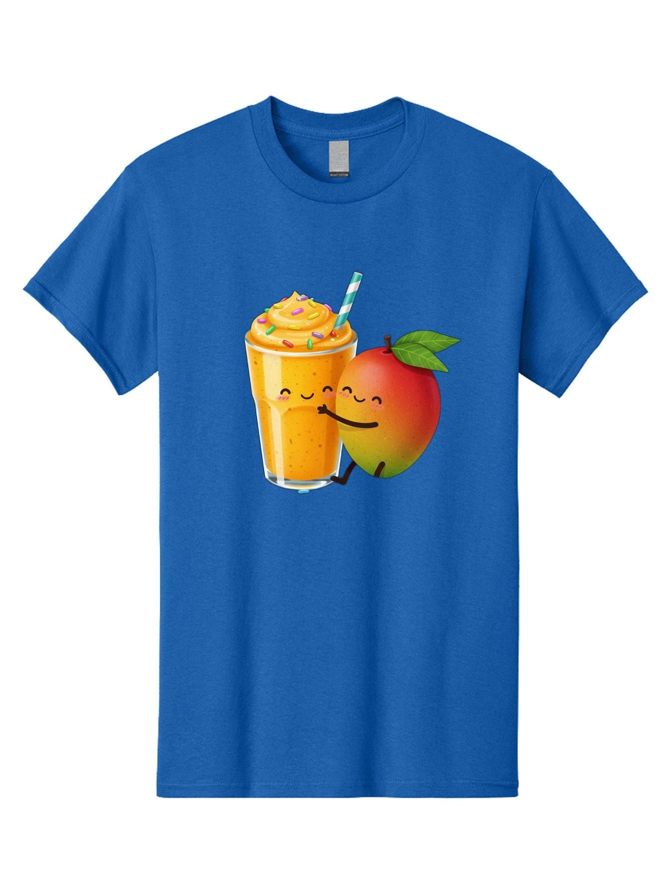Mango-Smoothie-2 Men'S Graphic Tee, 100% Cotton, Comfortable Casual Summer Wear, Machine Washable, Mango Smoothie, Yellow Drink, Sprinkles On Top, Blue Straw, Cartoon Mango, Smiling Fruit, Happy Beverage, Tasty Treat, Refreshing Drink, Bac154 6