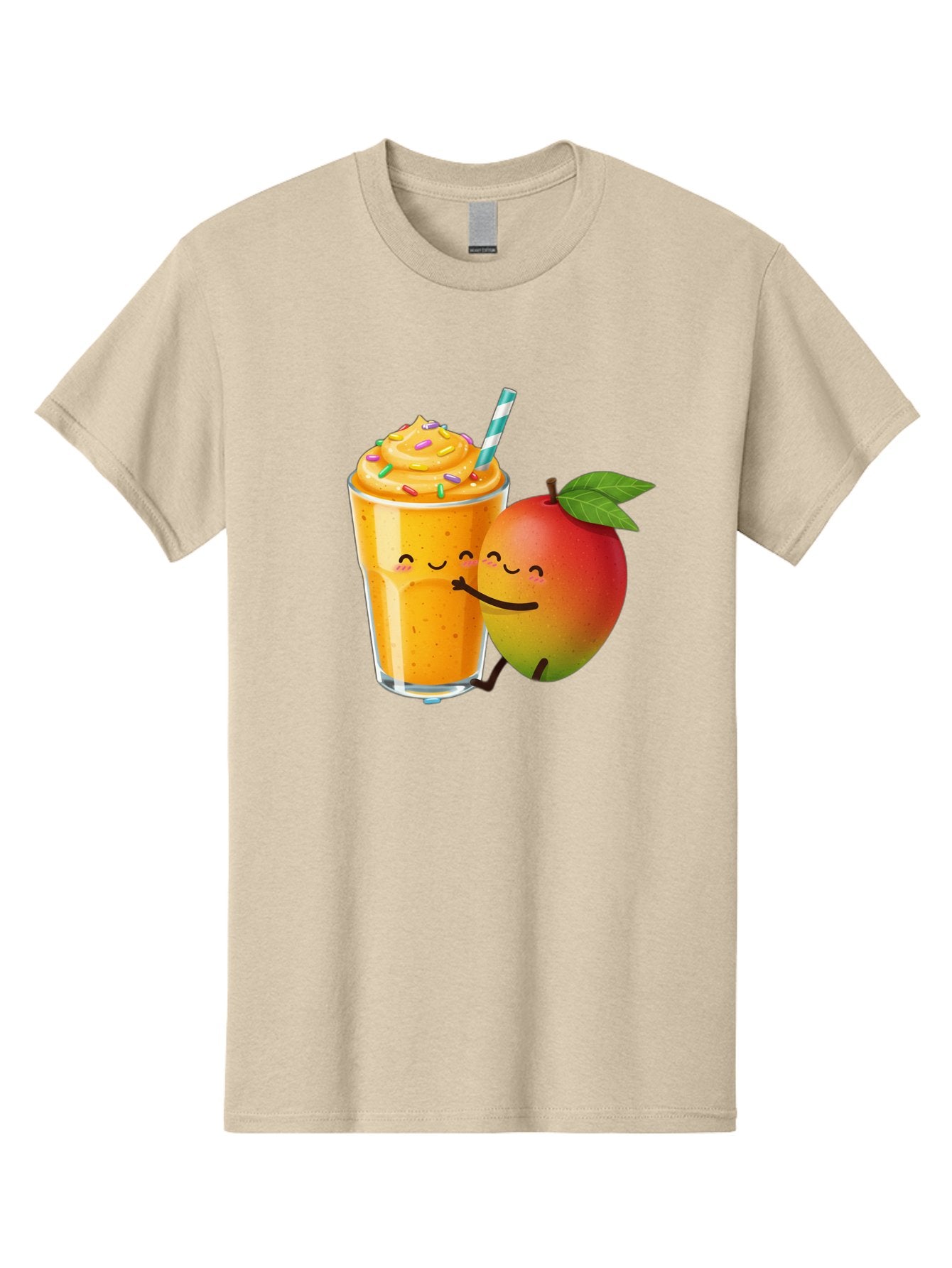 Mango-Smoothie-2 Men'S Graphic Tee, 100% Cotton, Comfortable Casual Summer Wear, Machine Washable, Mango Smoothie, Yellow Drink, Sprinkles On Top, Blue Straw, Cartoon Mango, Smiling Fruit, Happy Beverage, Tasty Treat, Refreshing Drink, Bac154 9